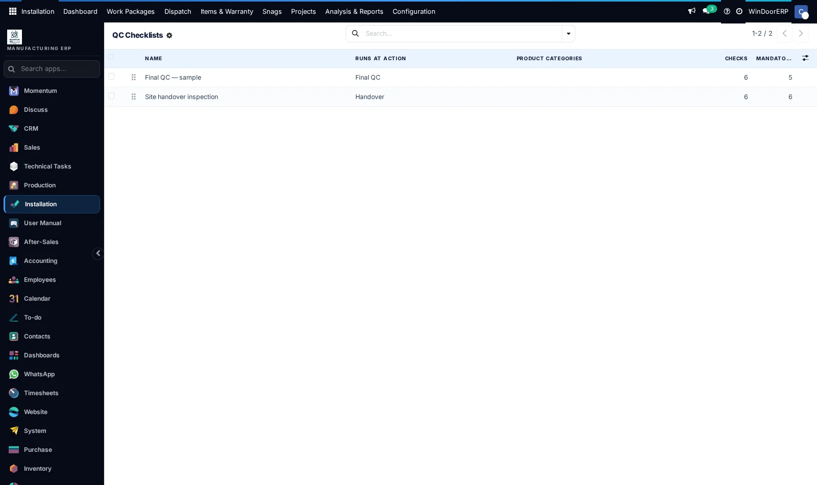 Site checklists