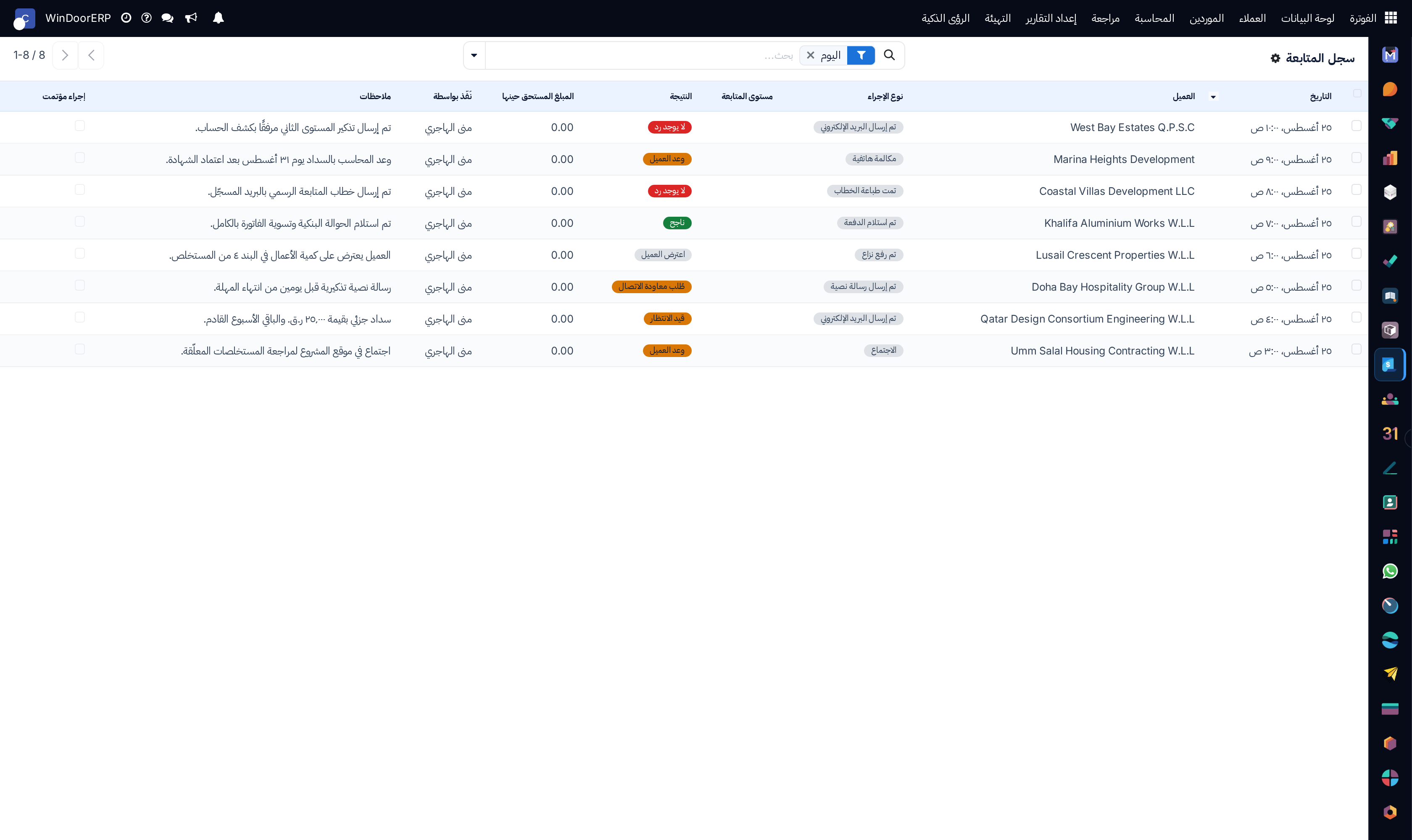 Customer follow-up communication audit history log