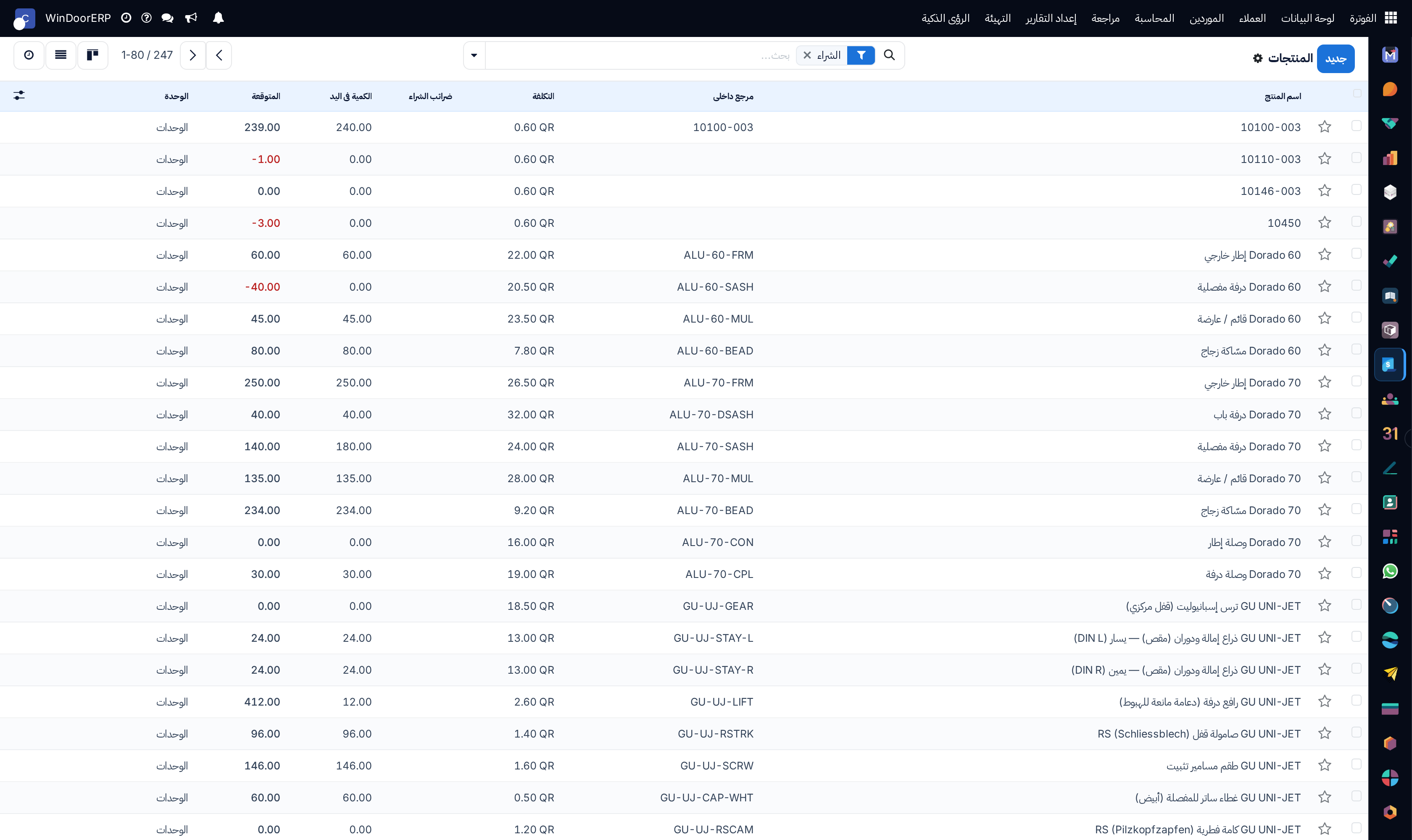 Procured raw material products catalog list