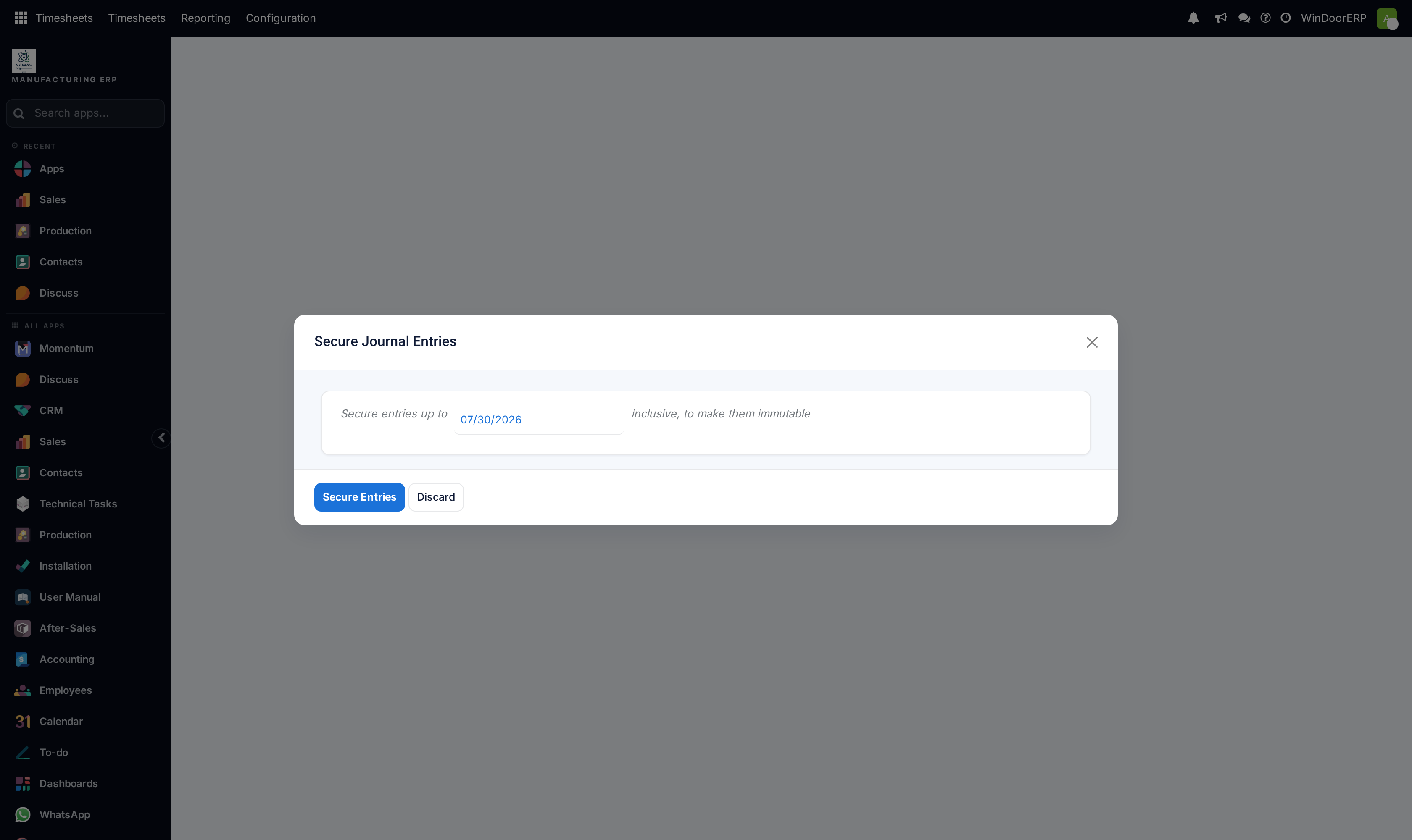 Closing secure entries integrity validation screen