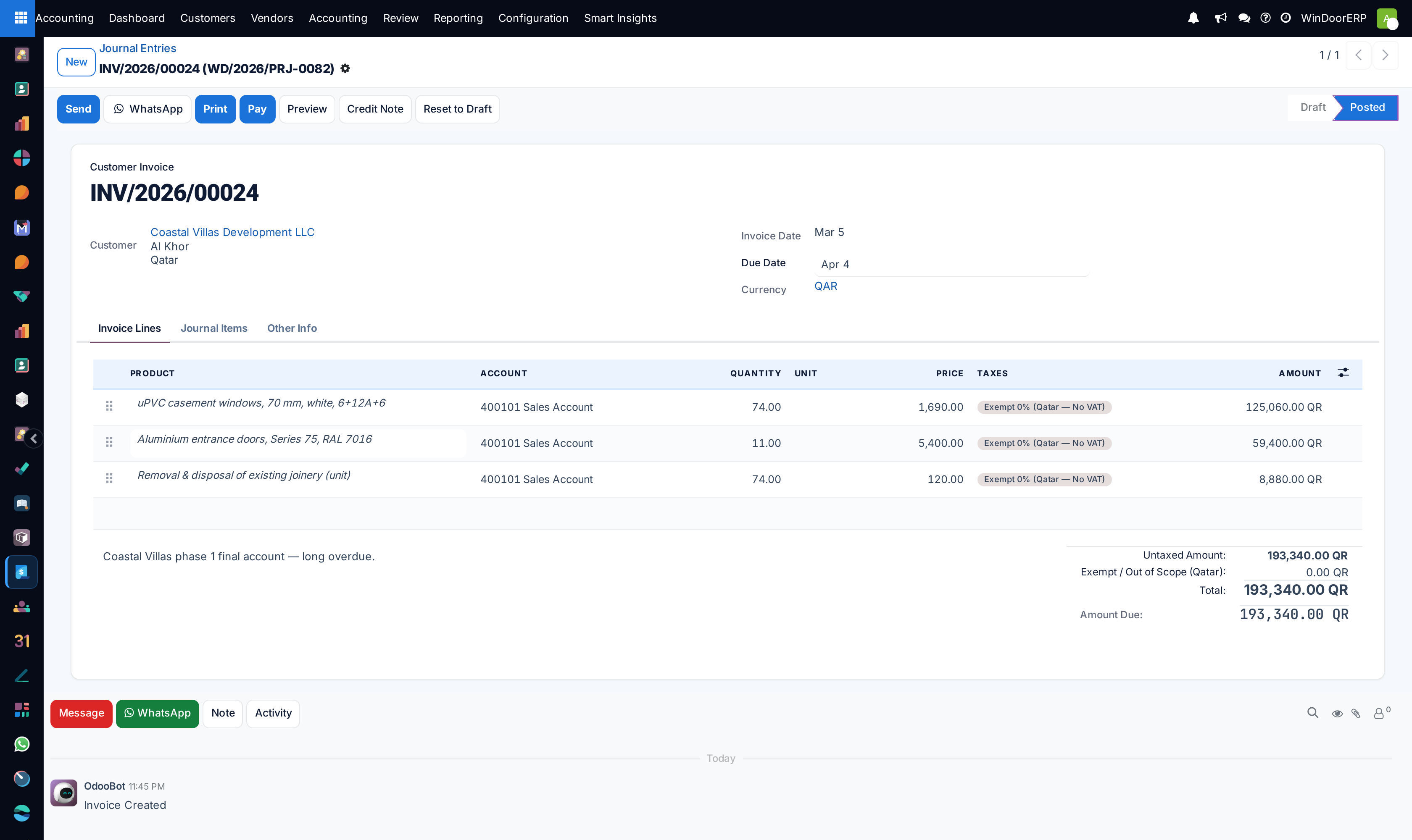 Journal entry detail editor with multi-currency balance validation and partner lines