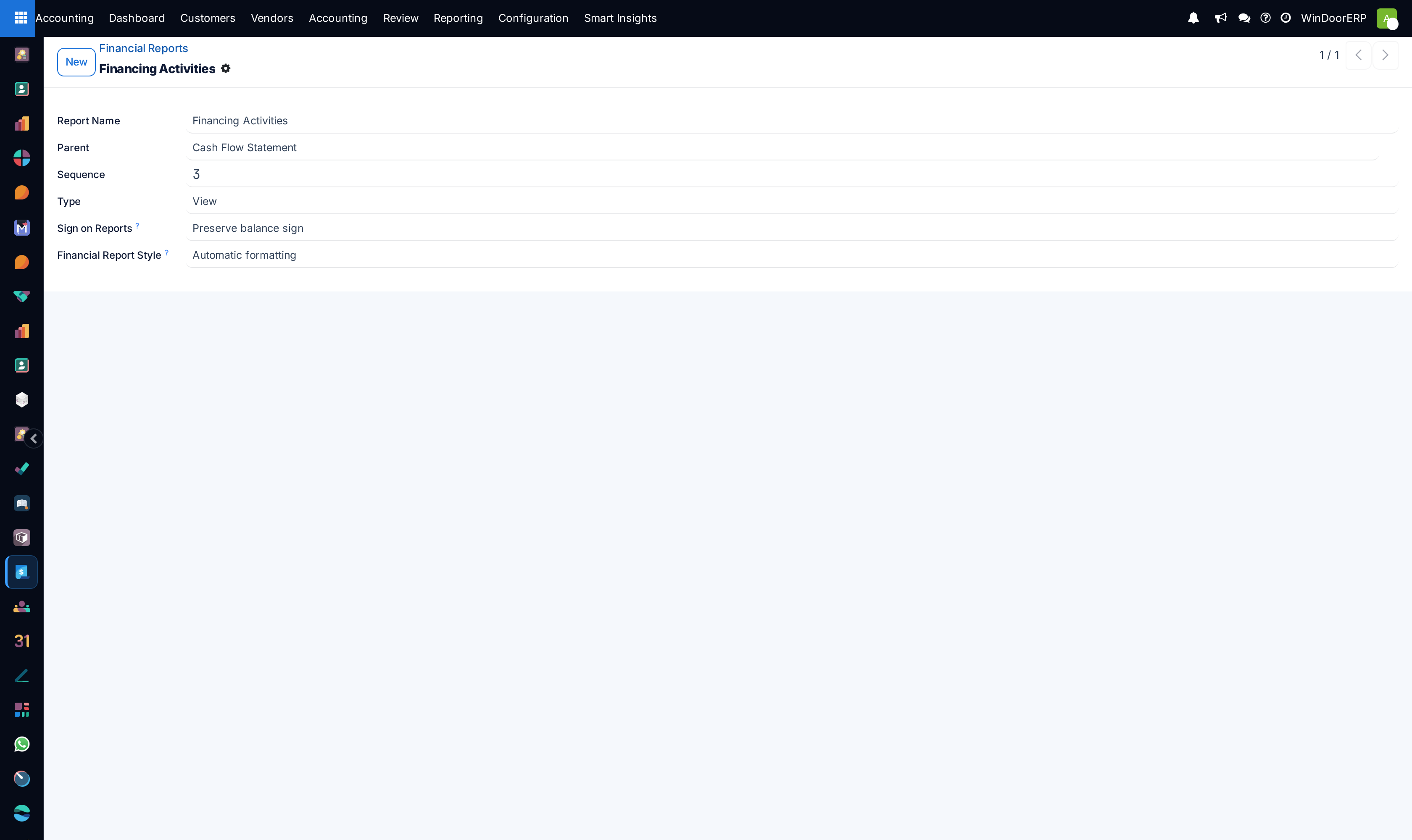 Account report configuration form