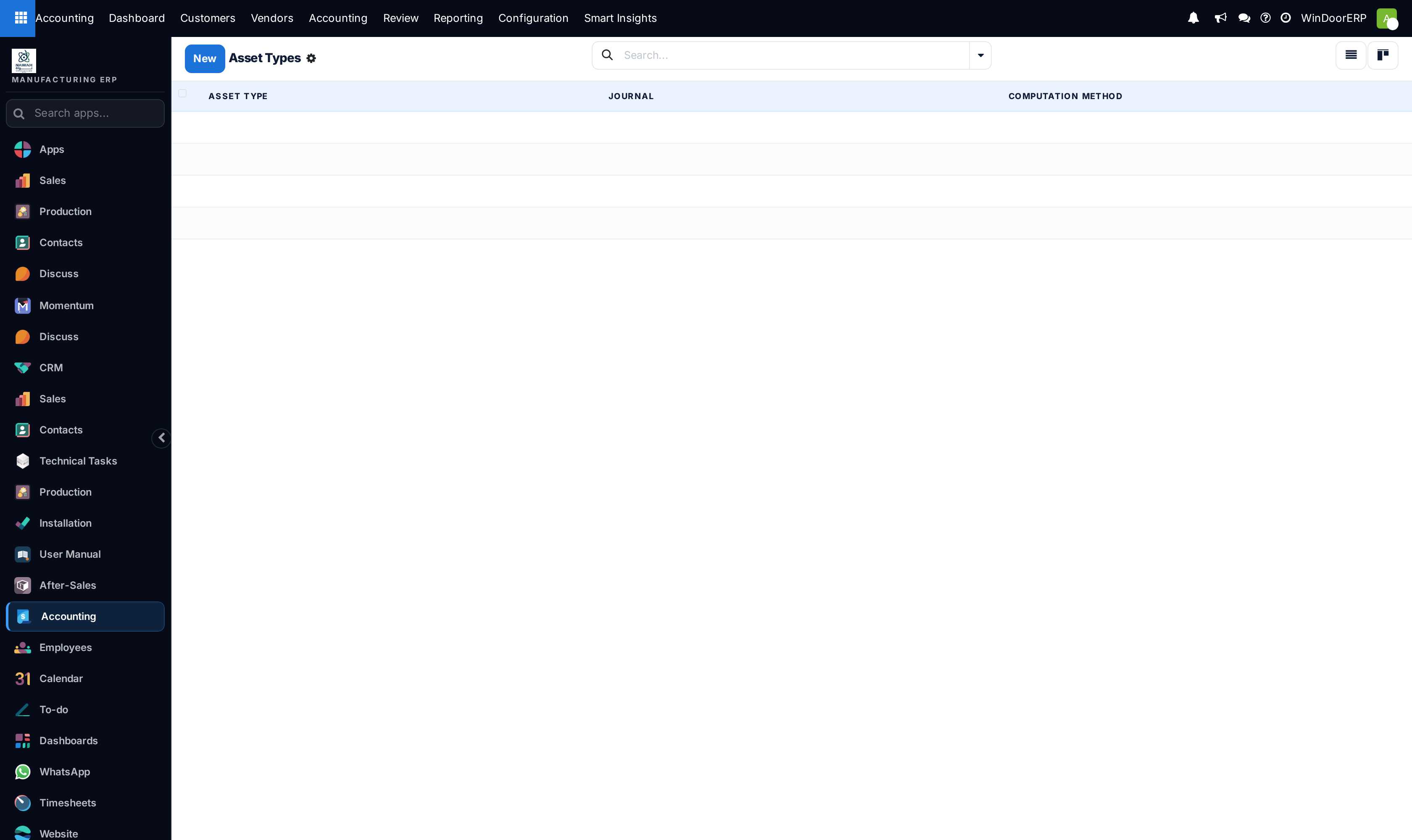 Fixed asset types configuration list