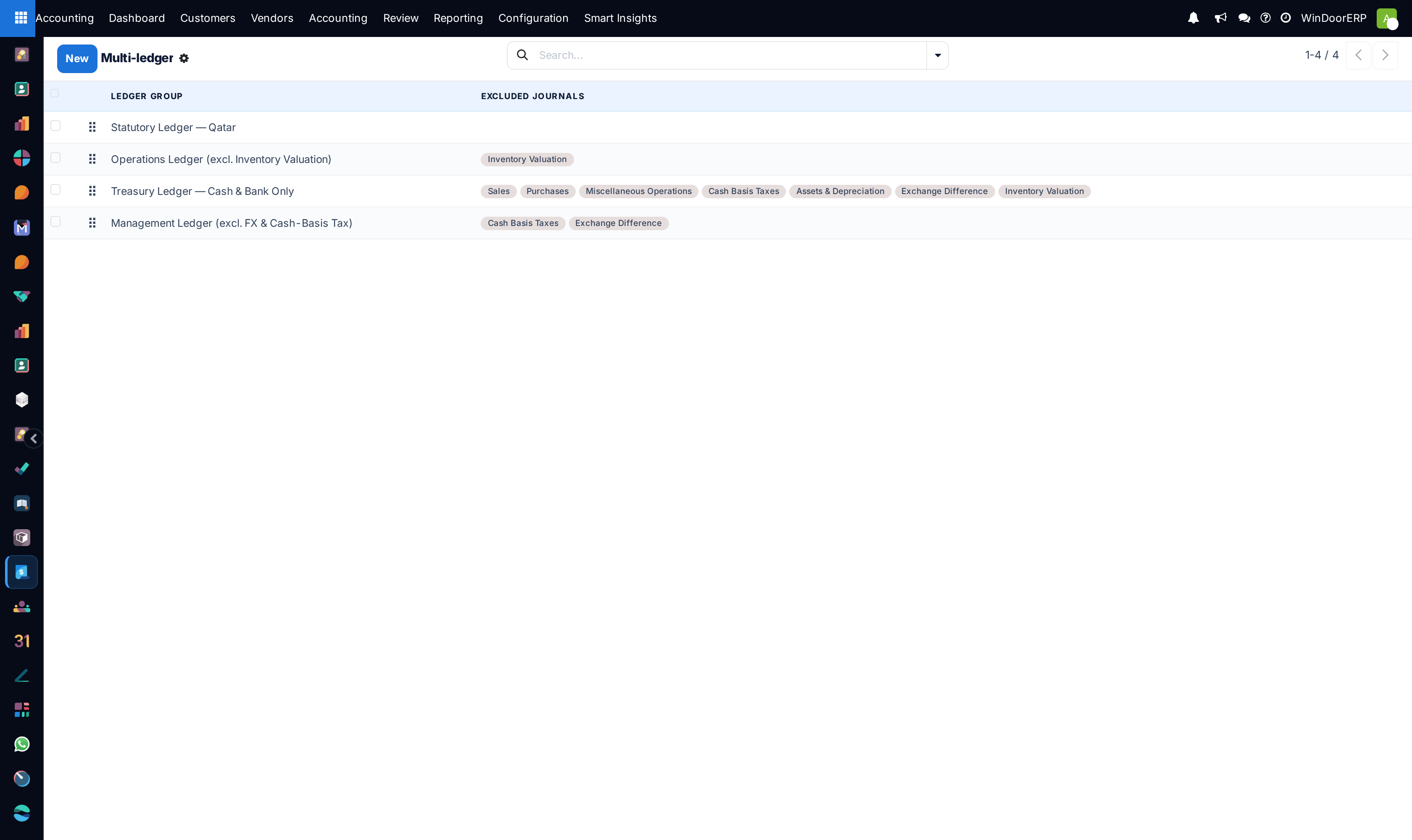 Multi-ledger accounting setup registry