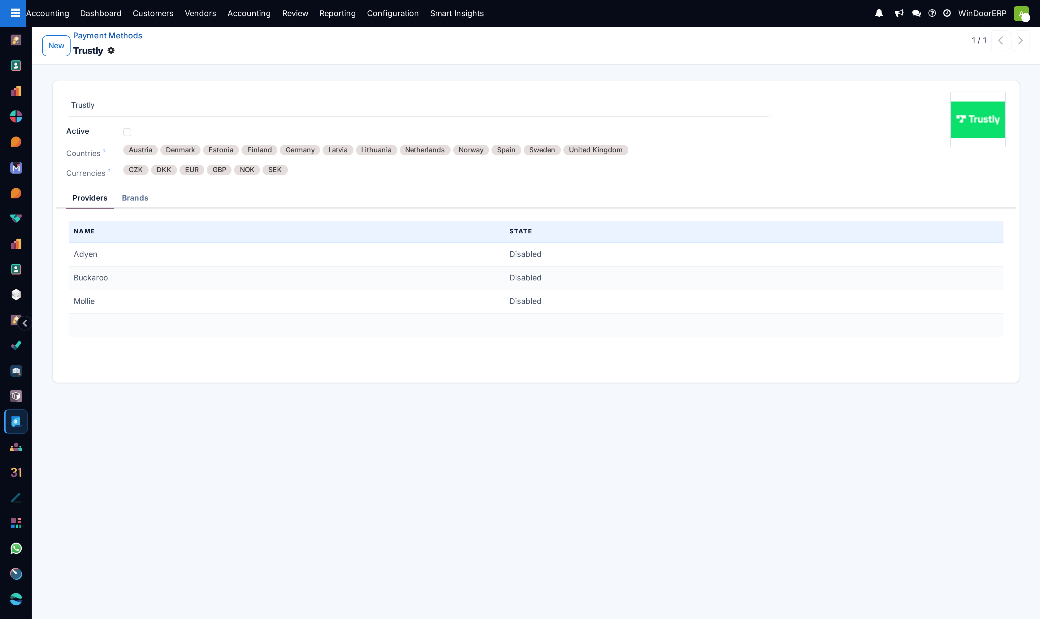 Payment method configuration form