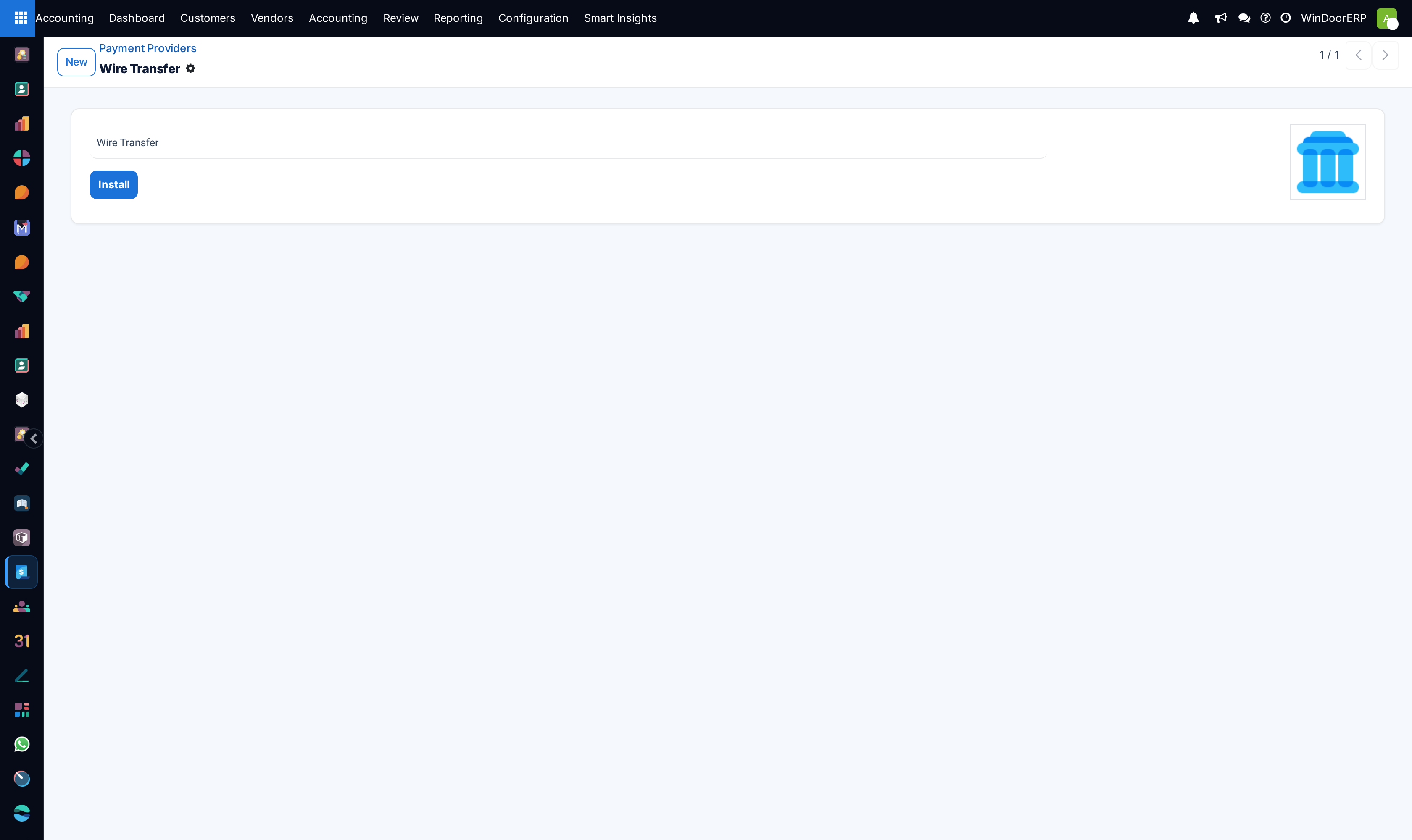 Payment provider configuration editor with API credentials and payment journal bindings