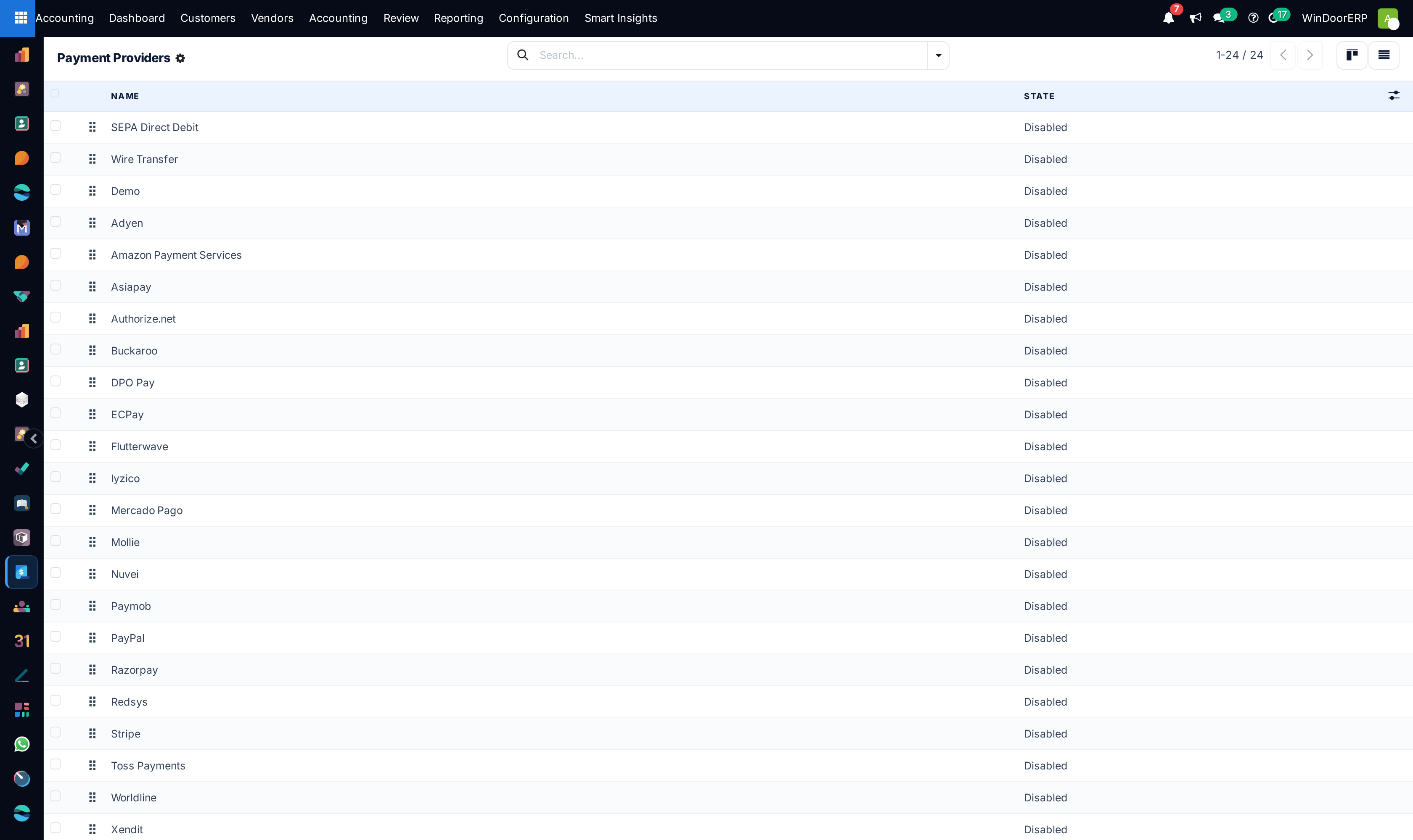 Online payment providers catalog list showing Mada, Apple Pay, and Stripe