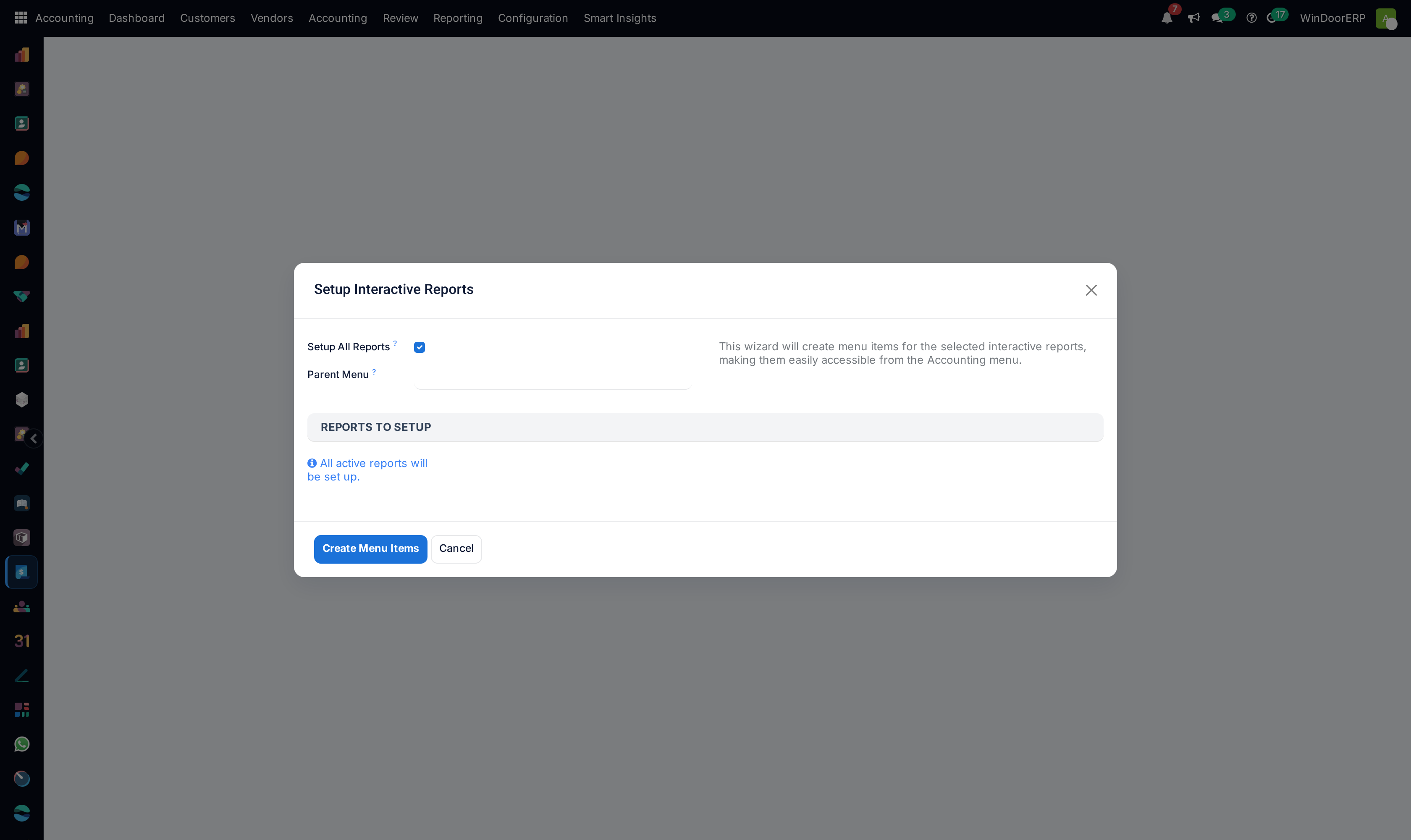 Interactive reports setup wizard form