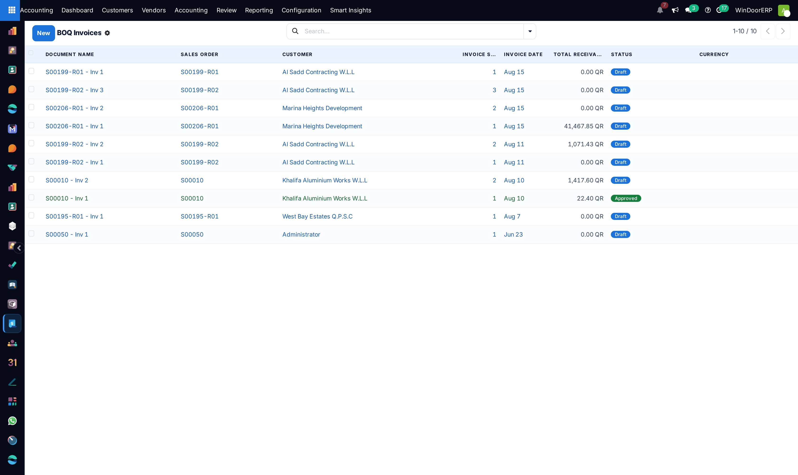 BOQ progressive project progress invoices list