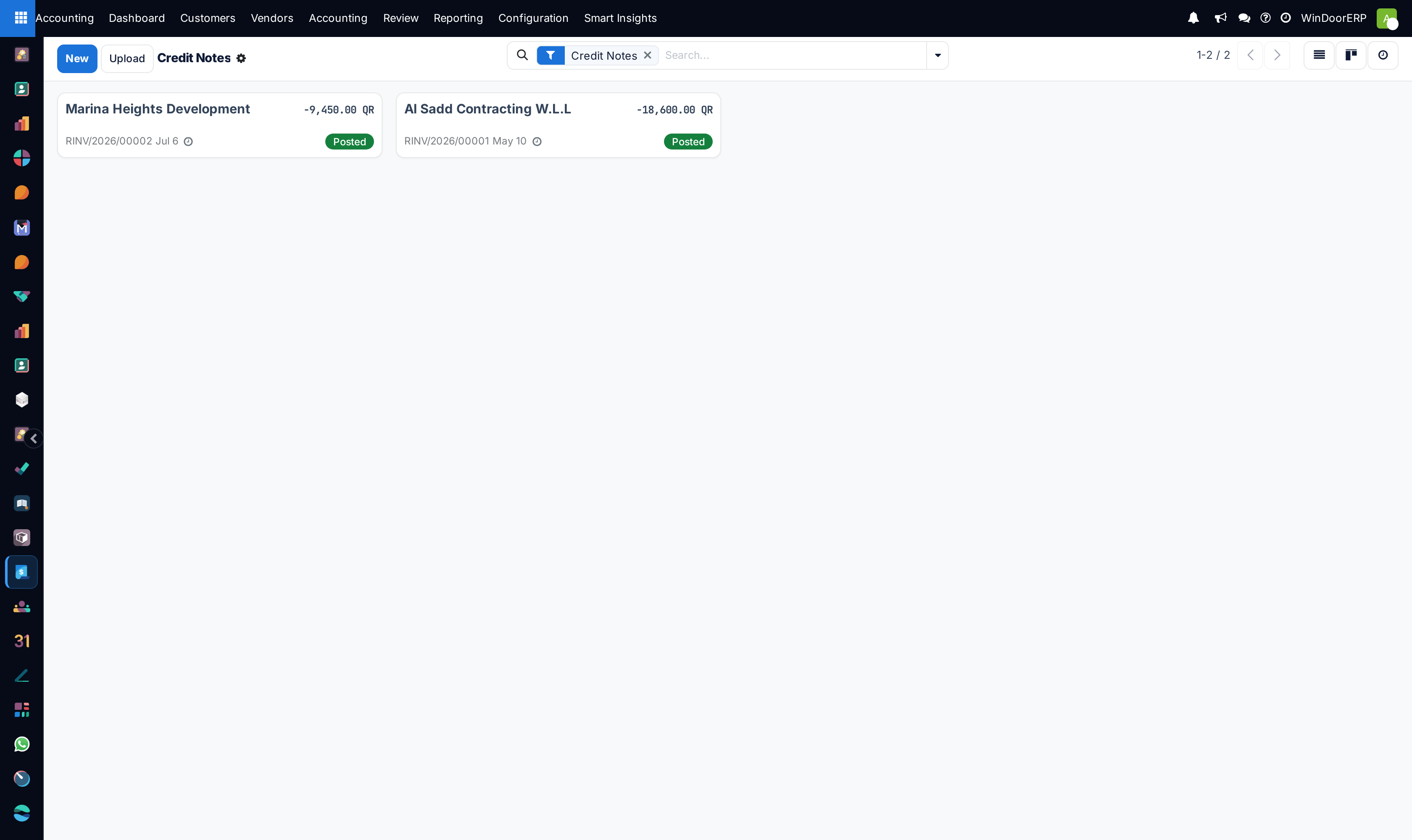 Credit notes kanban board tracking approvals and postings