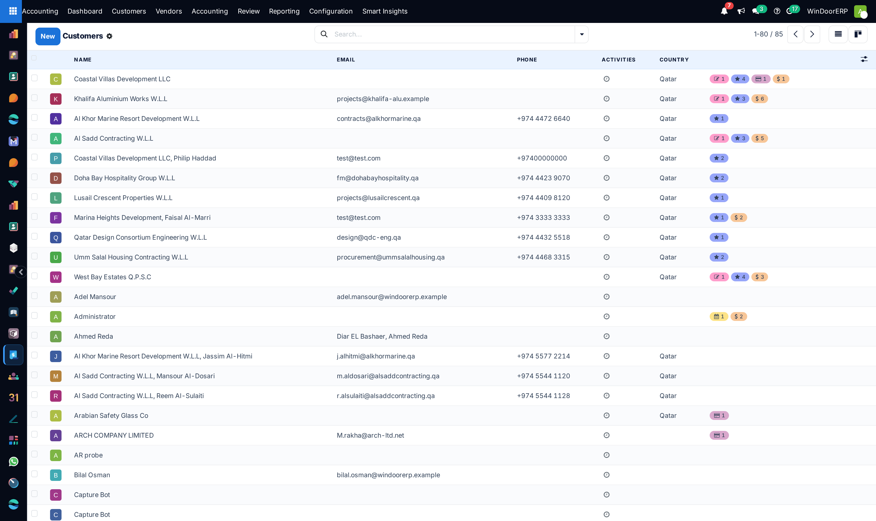 Customer financial master directory list with receivable balances and credit limits