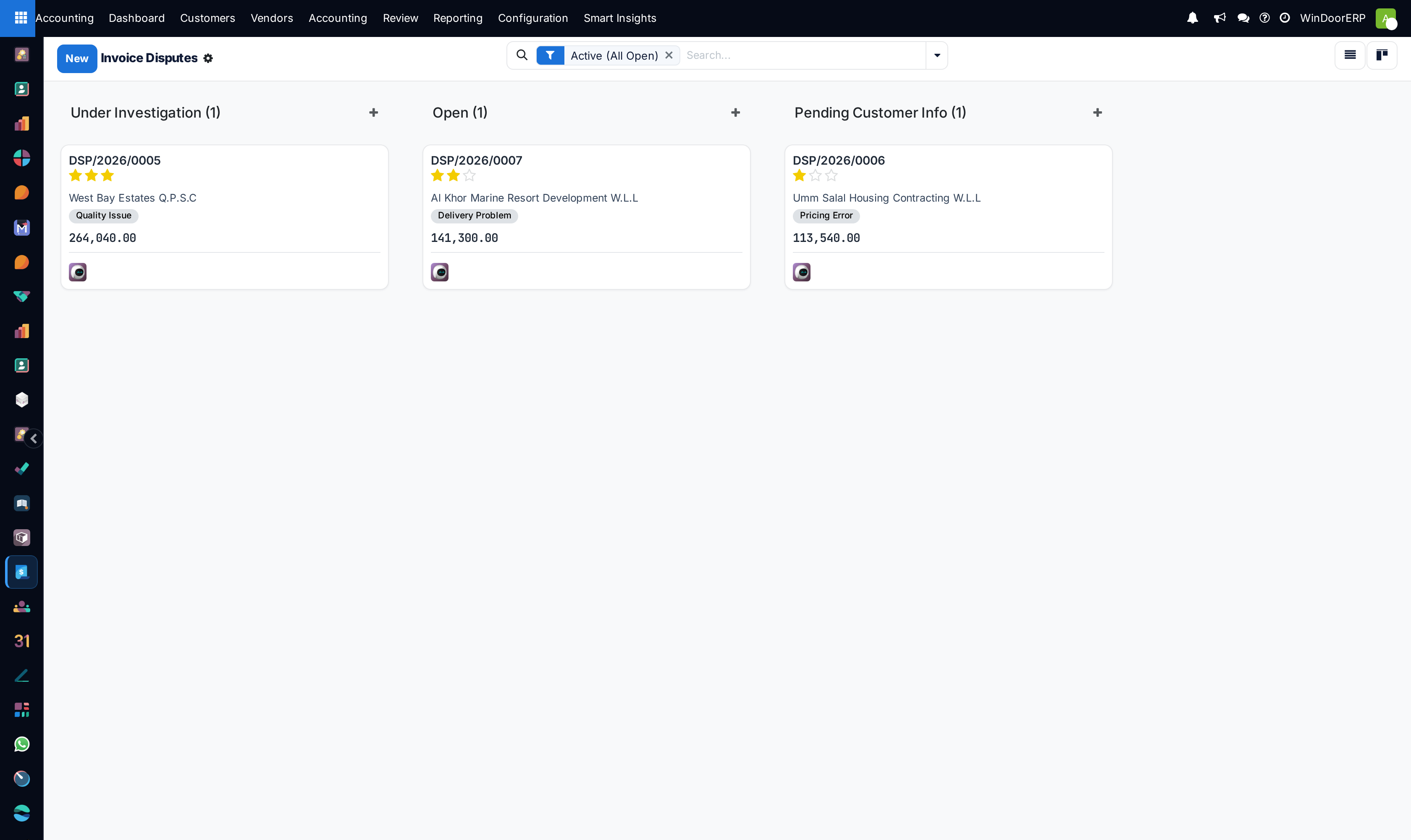 Disputes kanban board tracking investigation and resolution stages