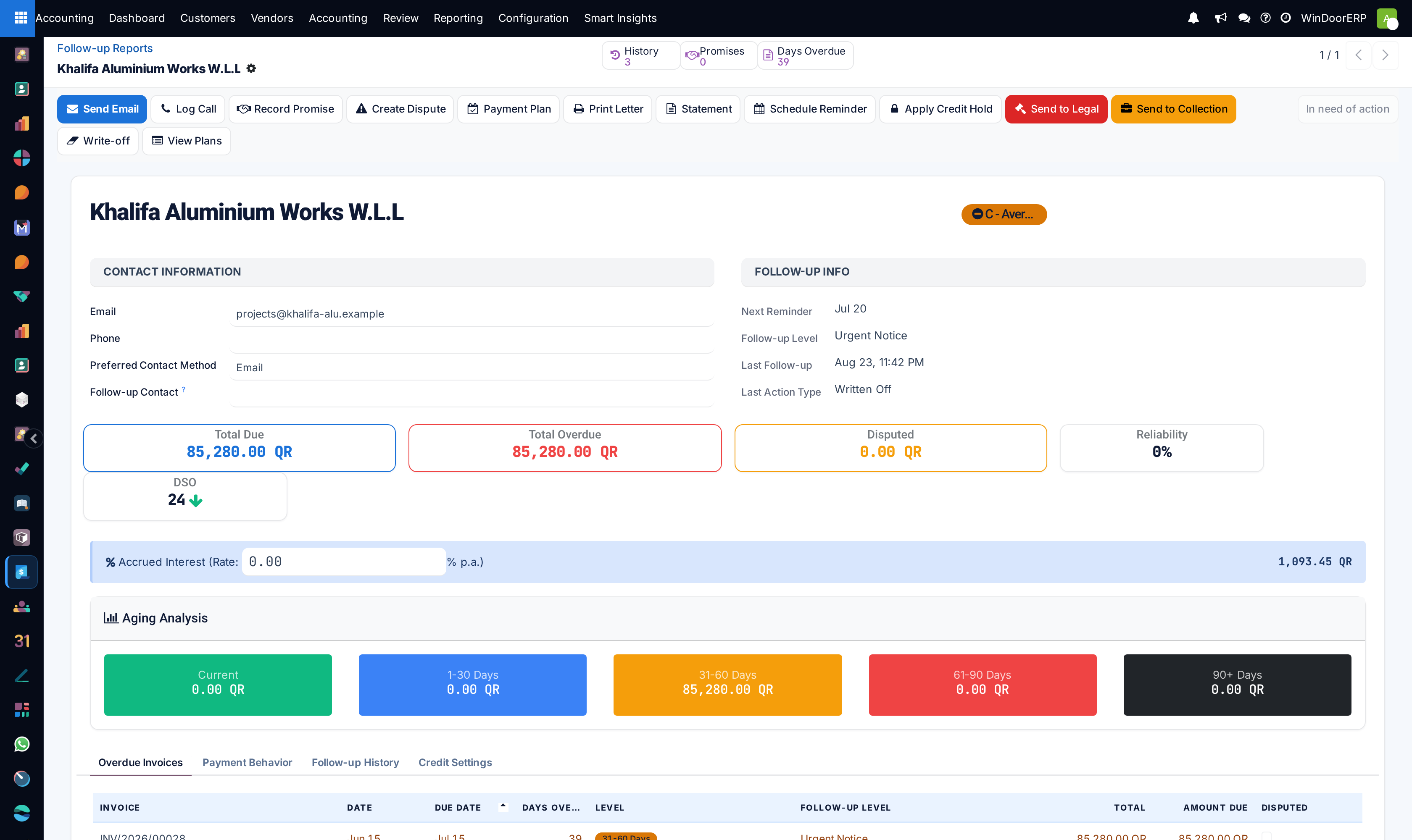 Customer follow-up statement editor with automated communication dispatch buttons