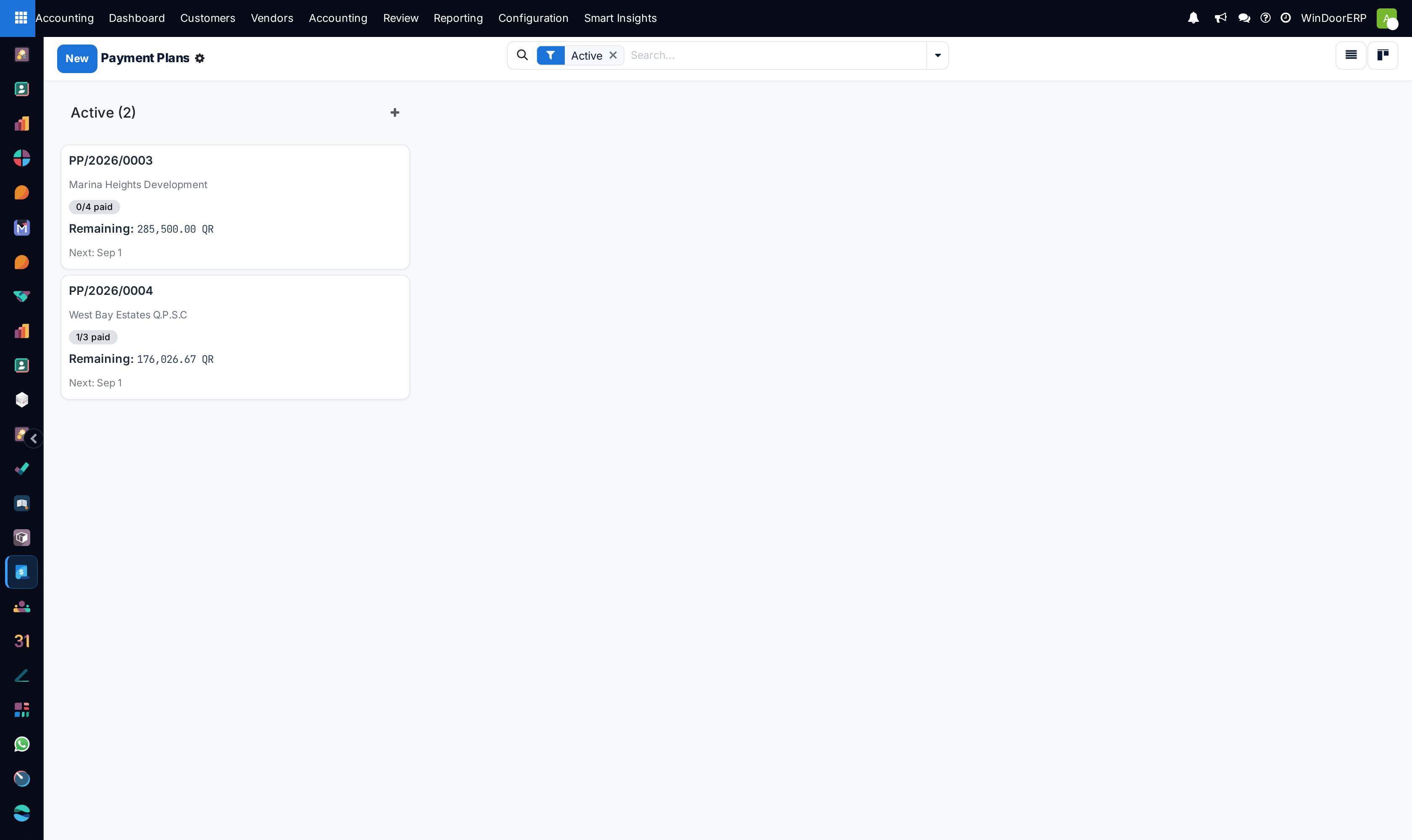 Payment plans kanban board tracking active and completed installment agreements