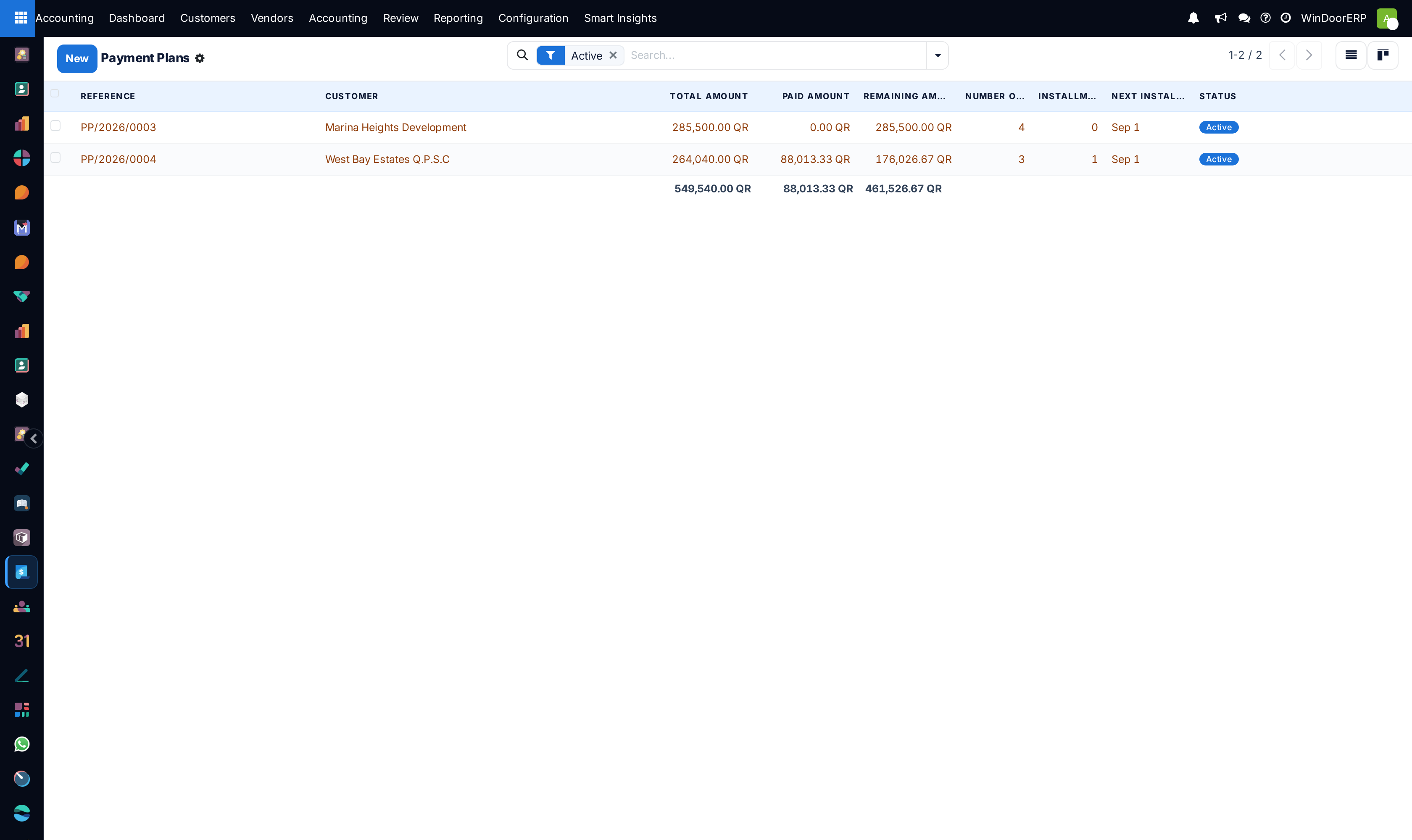 Customer payment installment plans registry