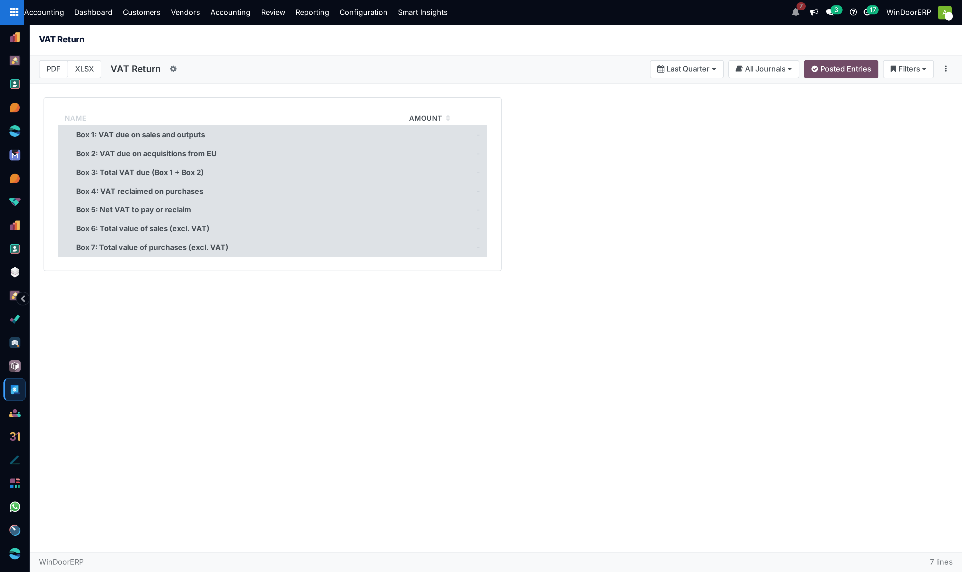VAT Return tax declaration screen showing output and input tax balances