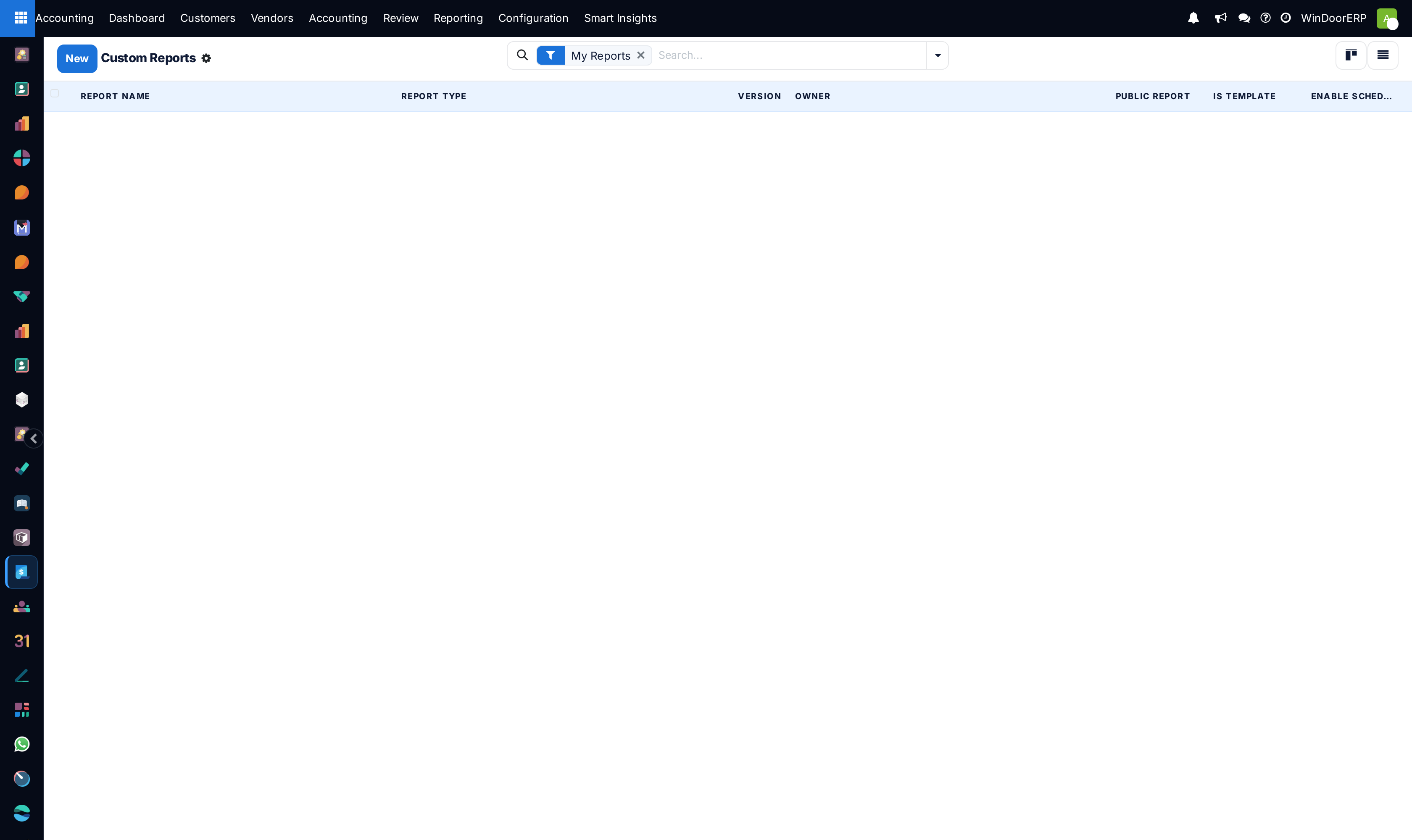 Custom financial report builder list