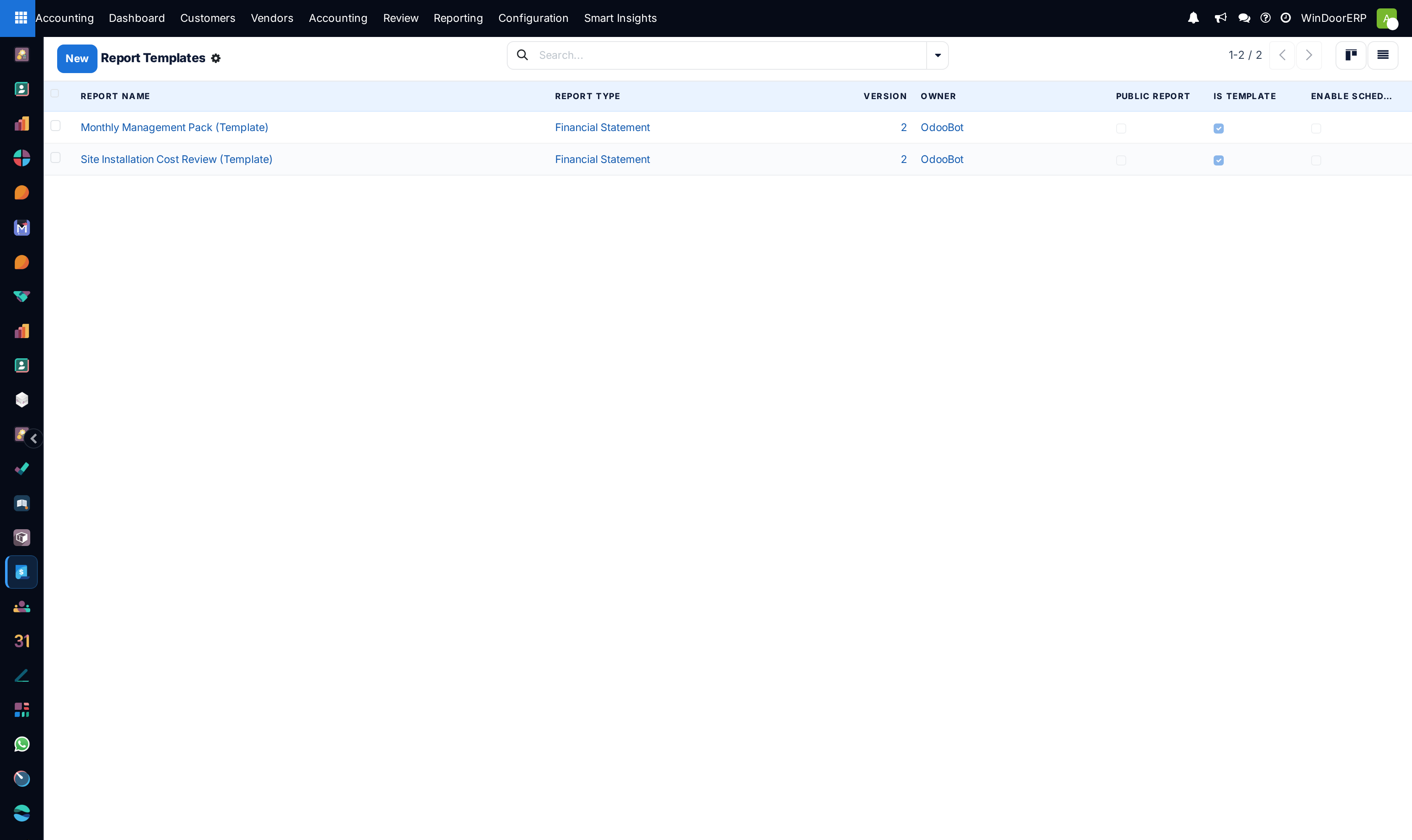 Financial report templates registry