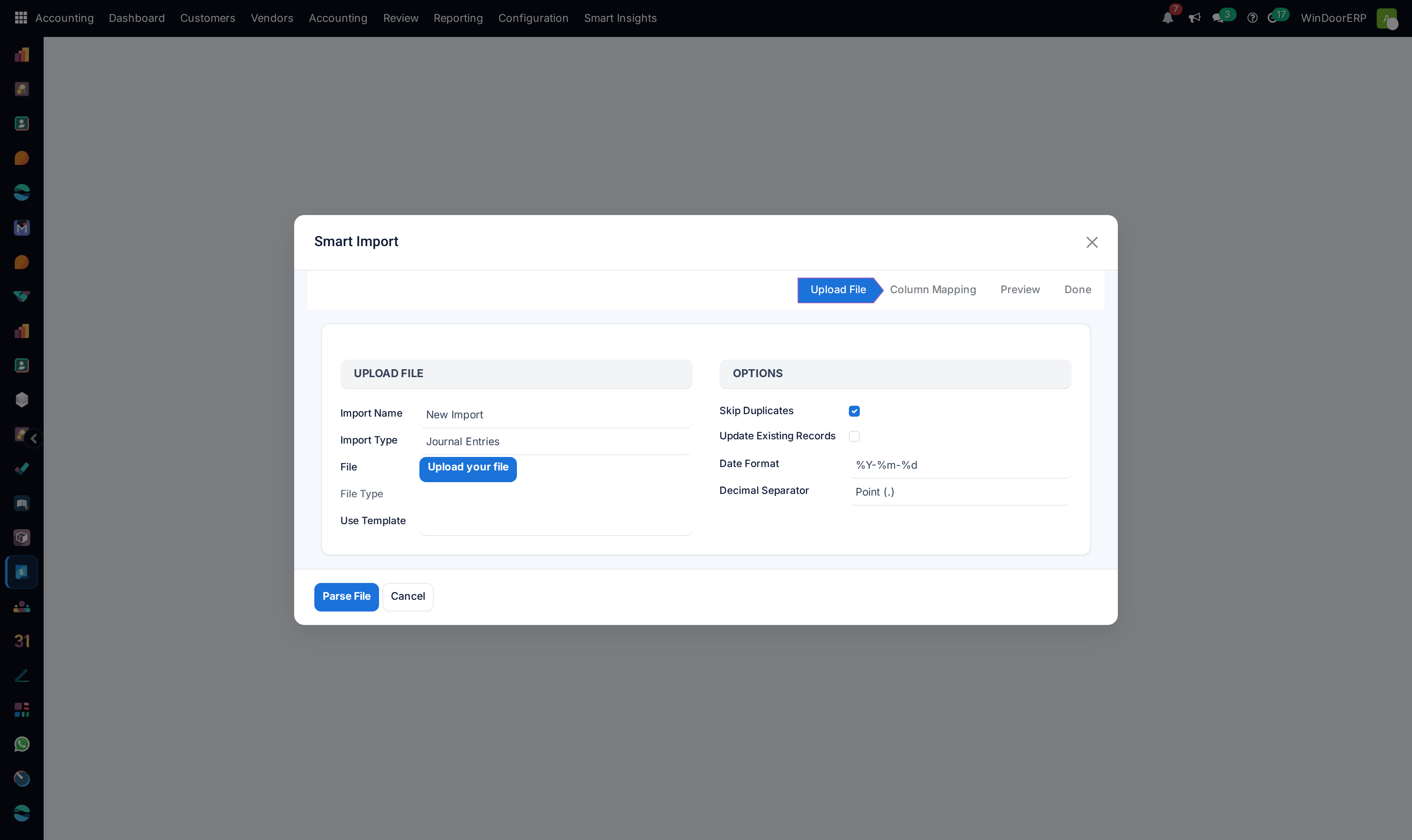 Smart data import wizard form
