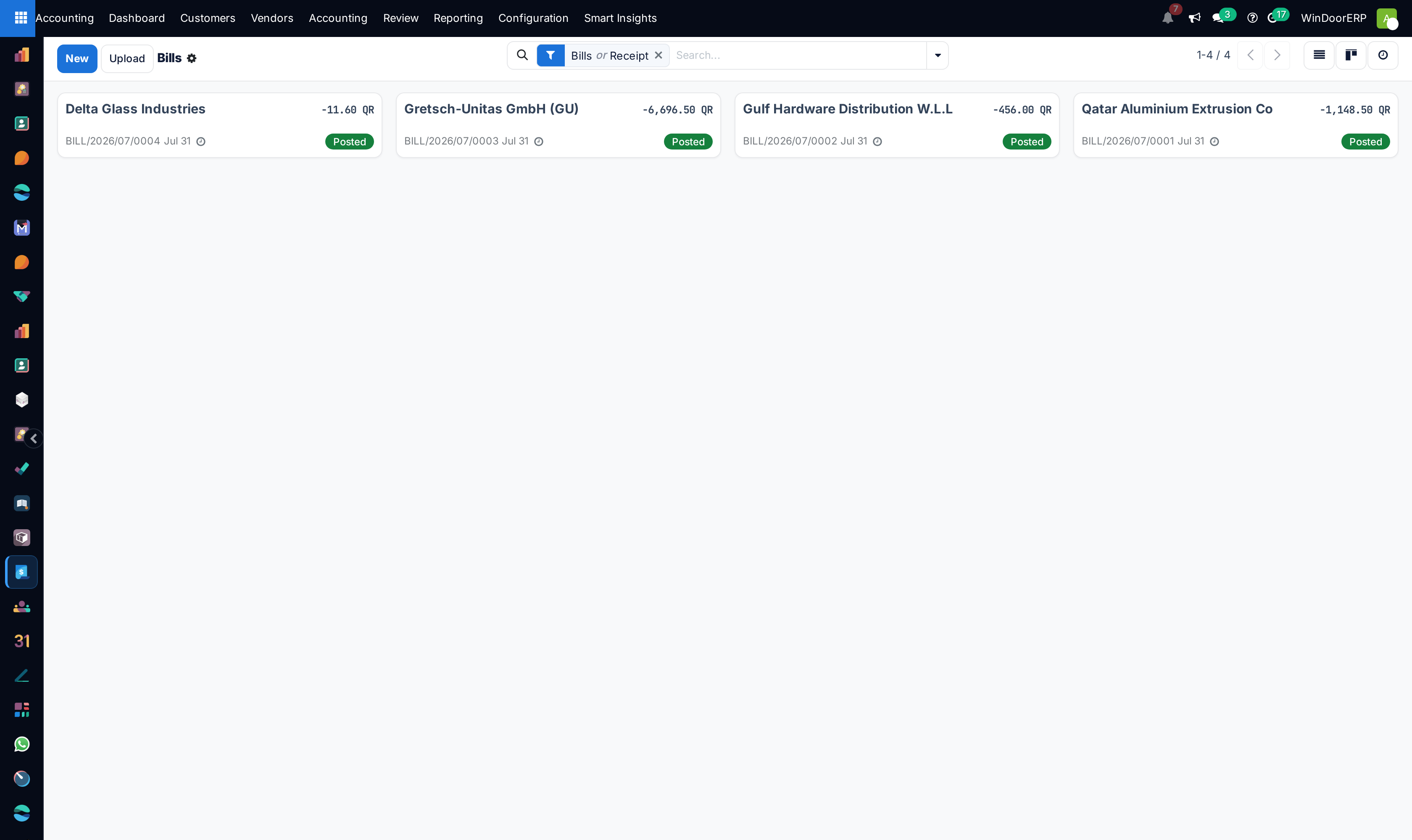 Vendor bills kanban board tracking approval and payment statuses