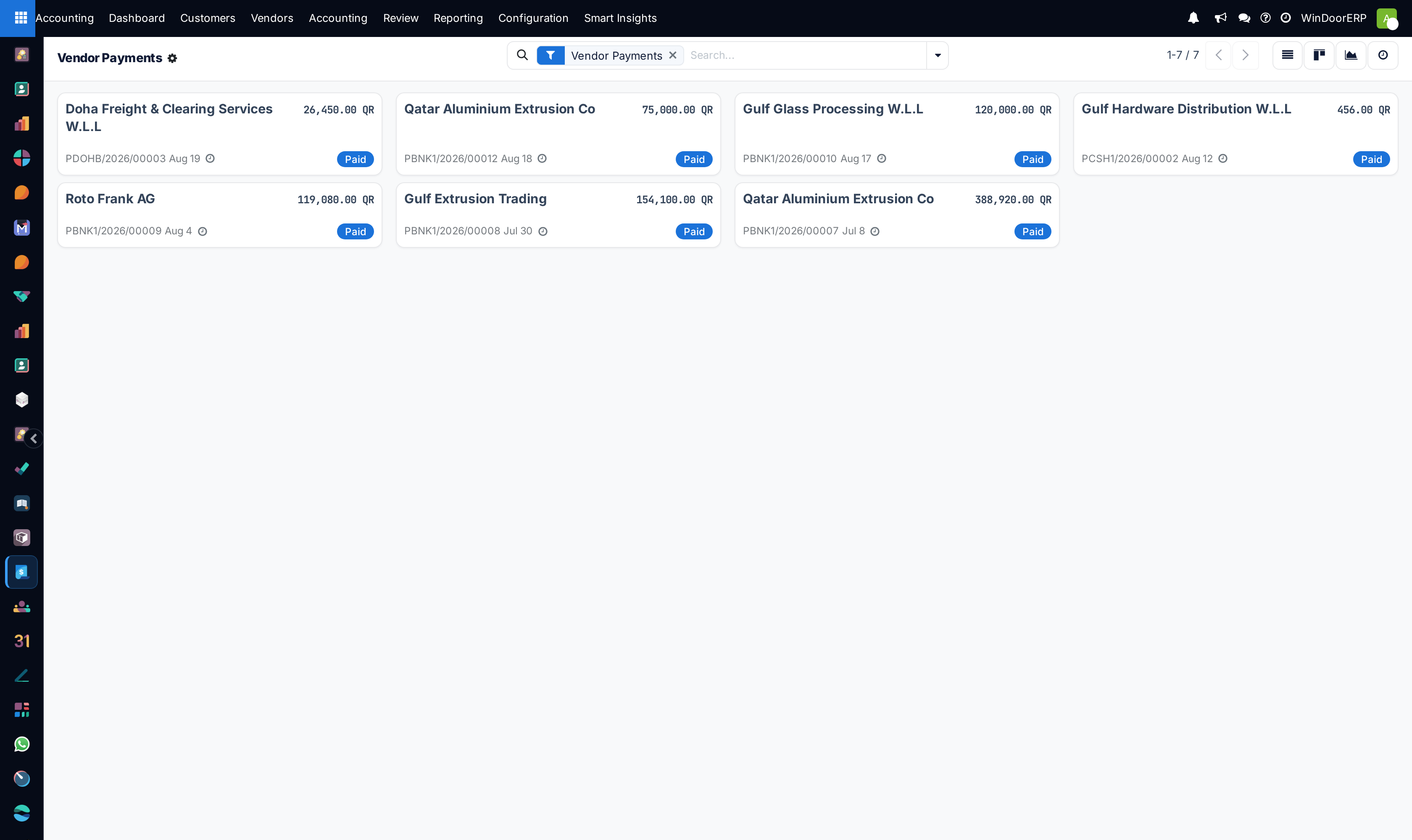 Vendor payments kanban cards