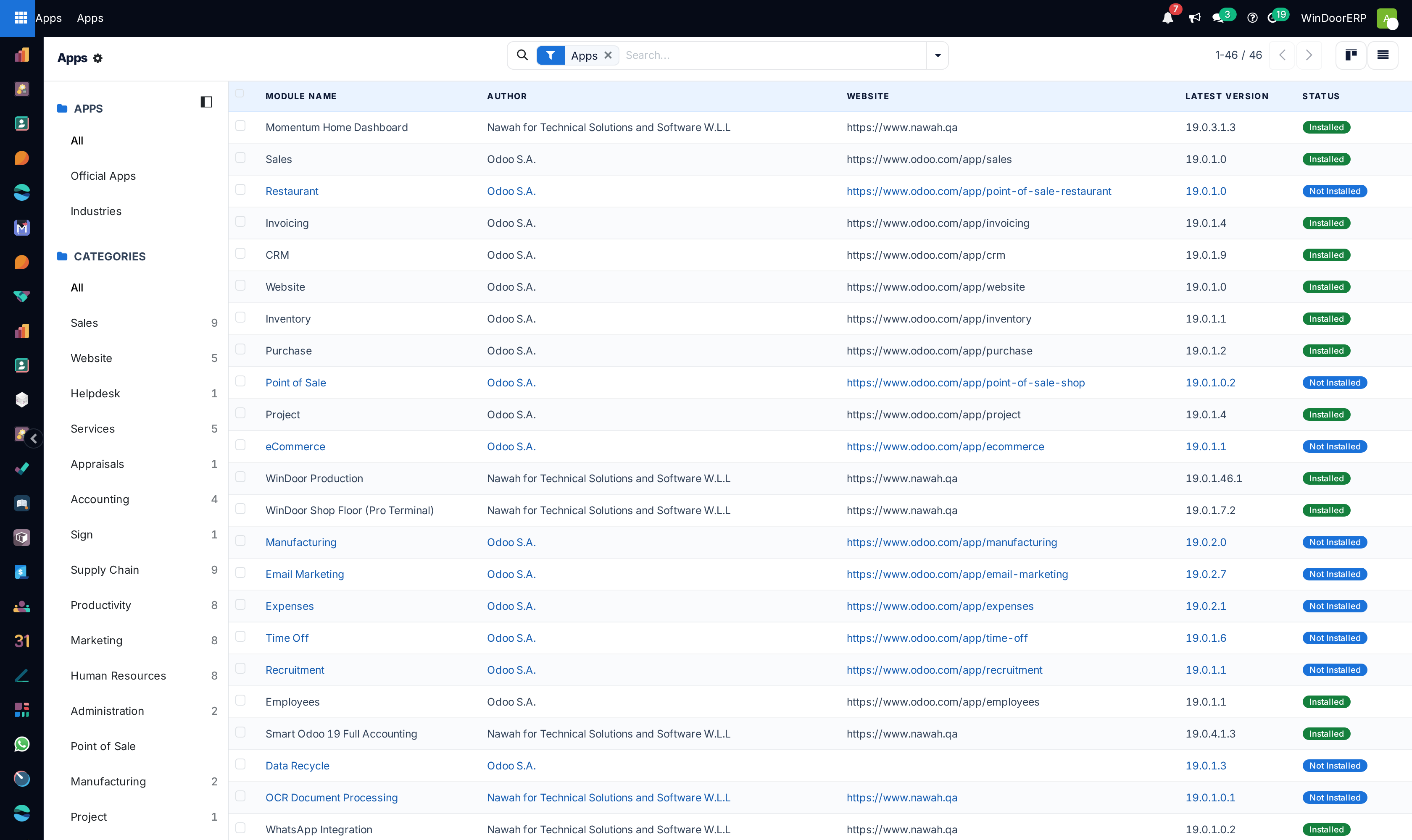 Installed and available addons technical registry list