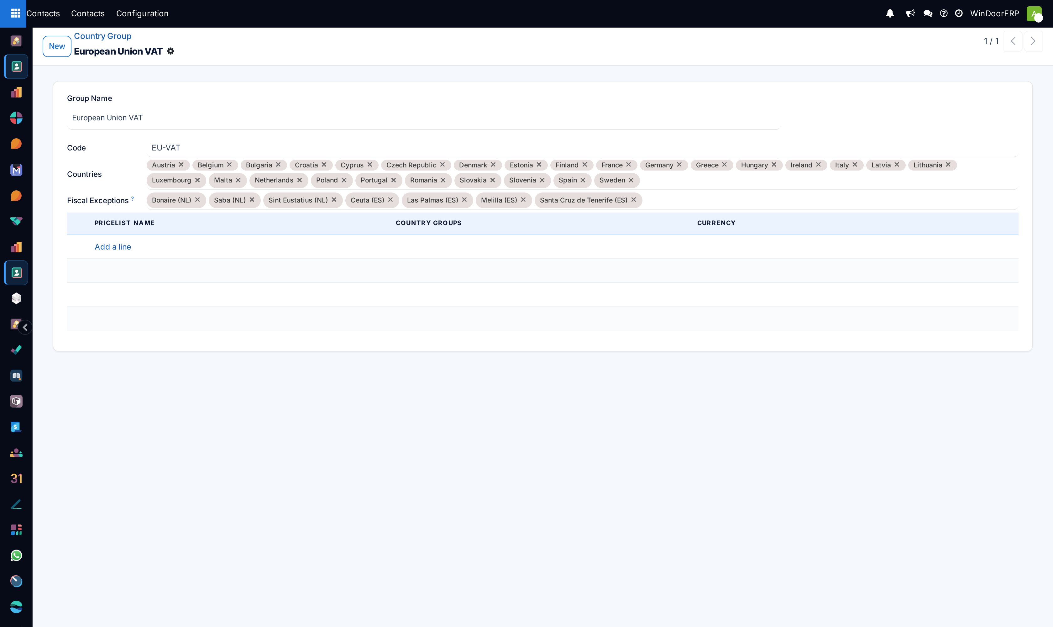 Country group configuration editor