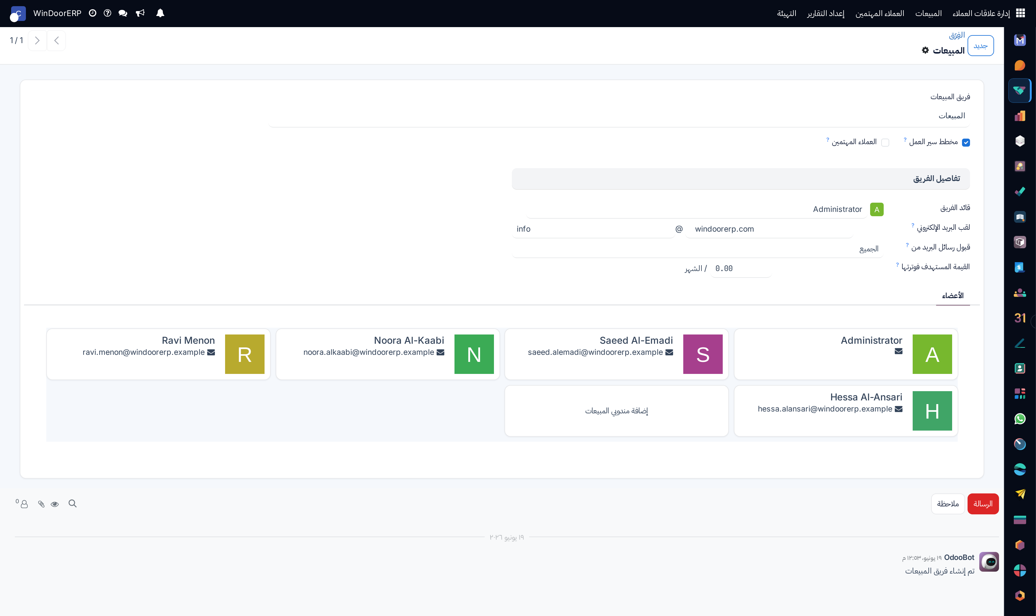 Sales team operational performance detail view