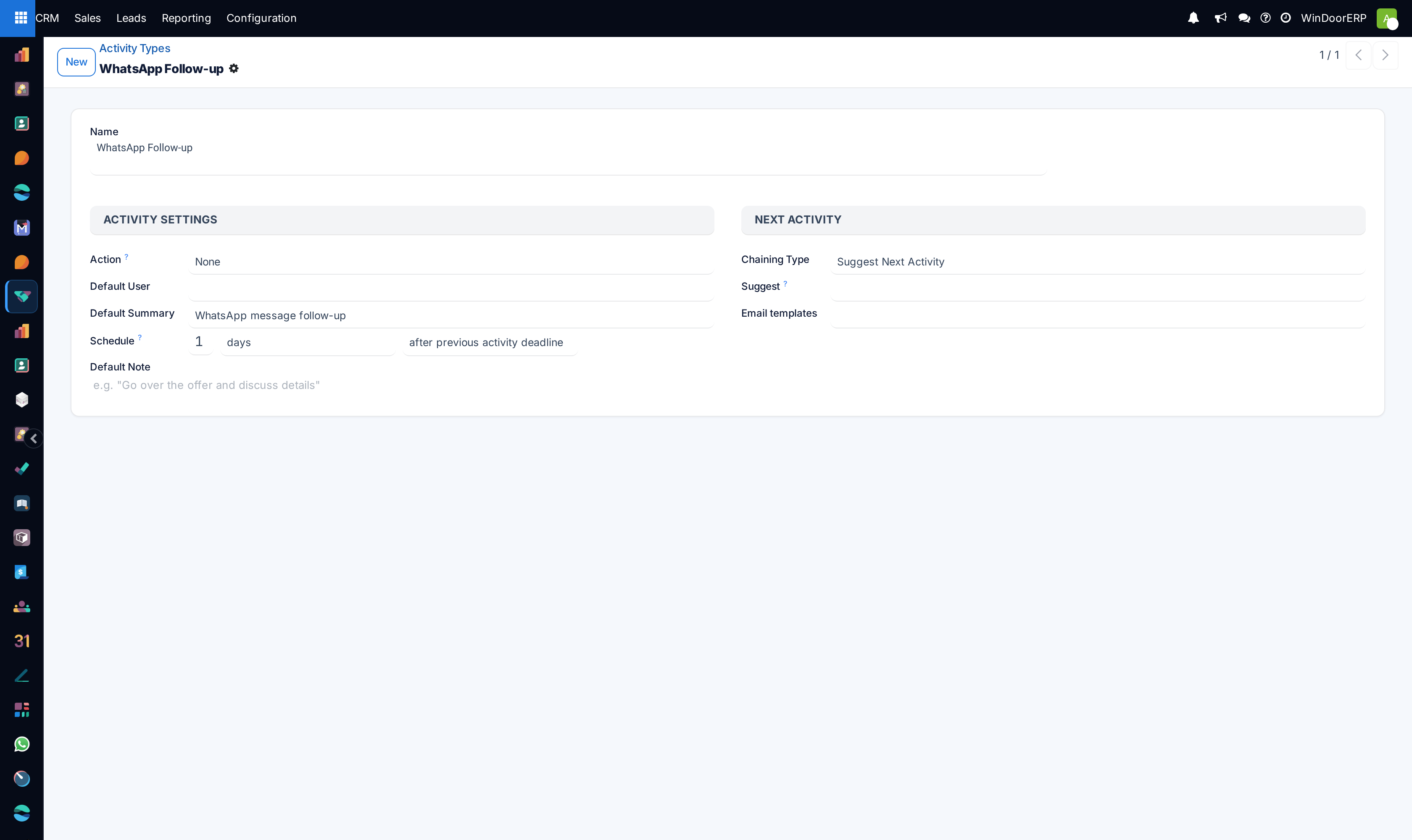 Activity type configuration form editor