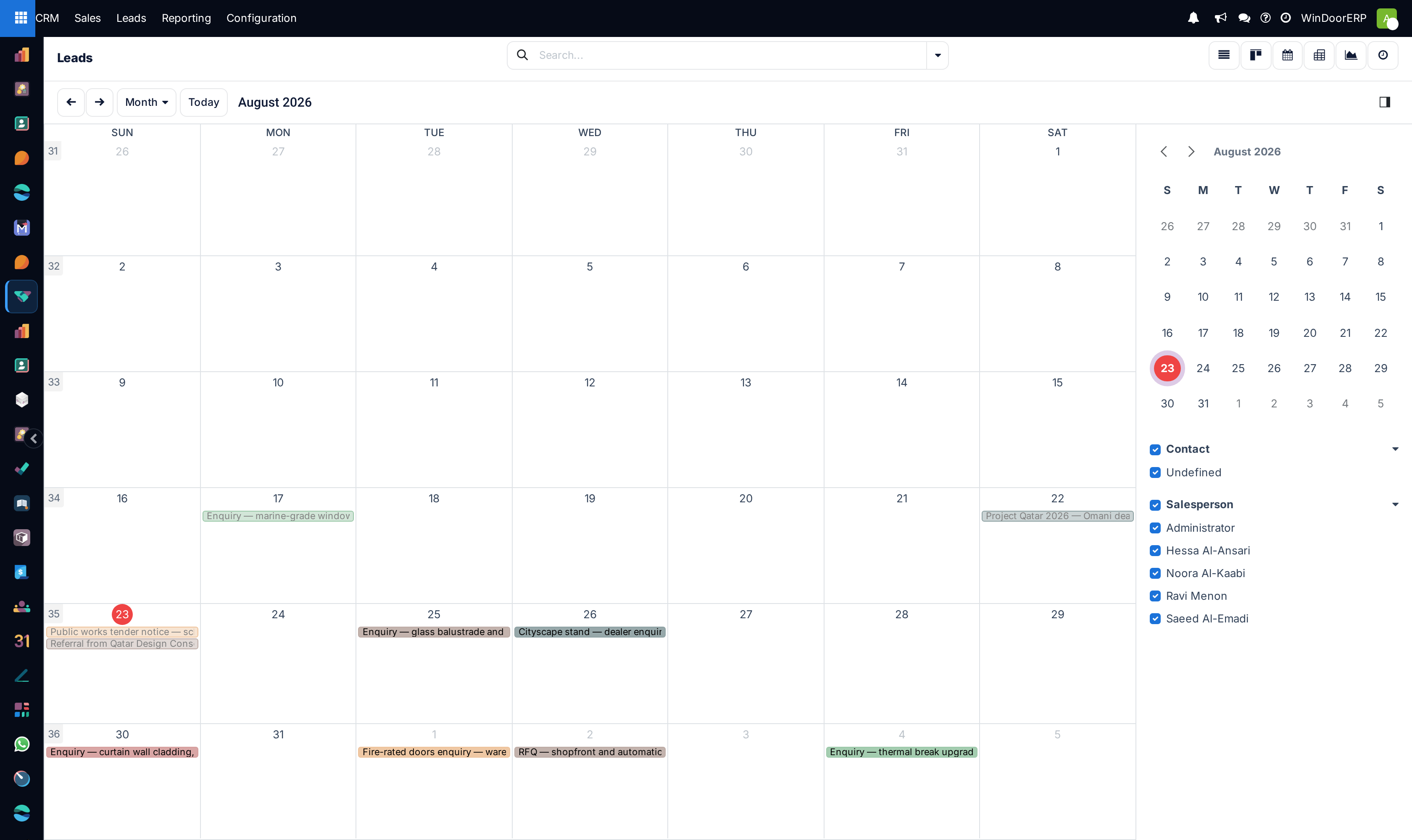CRM leads appointment scheduling calendar view