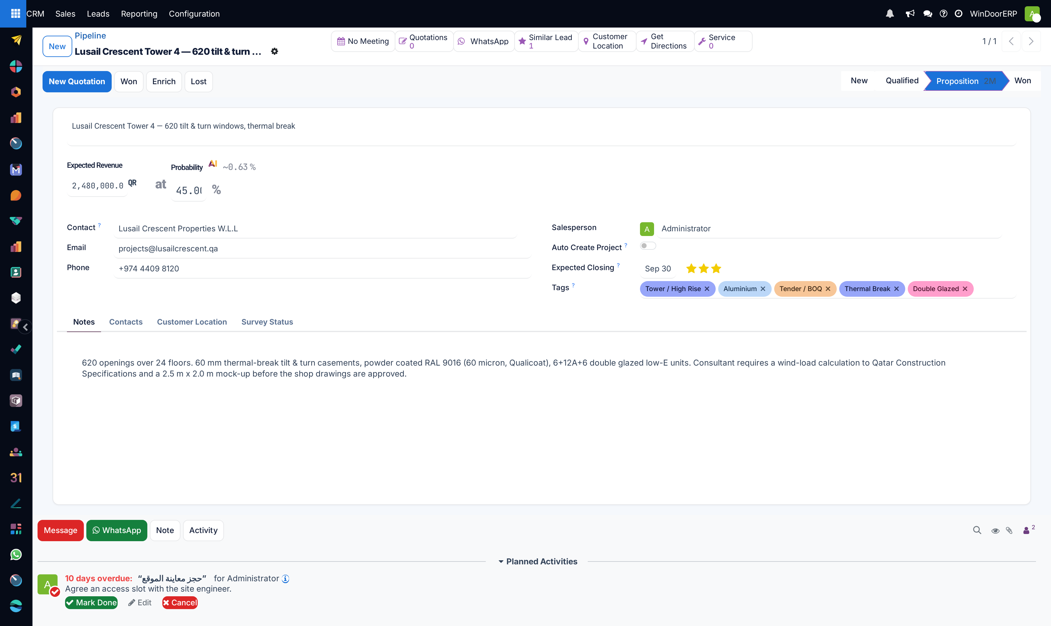 The opportunity that results, with its stage bar, expected revenue and chatter