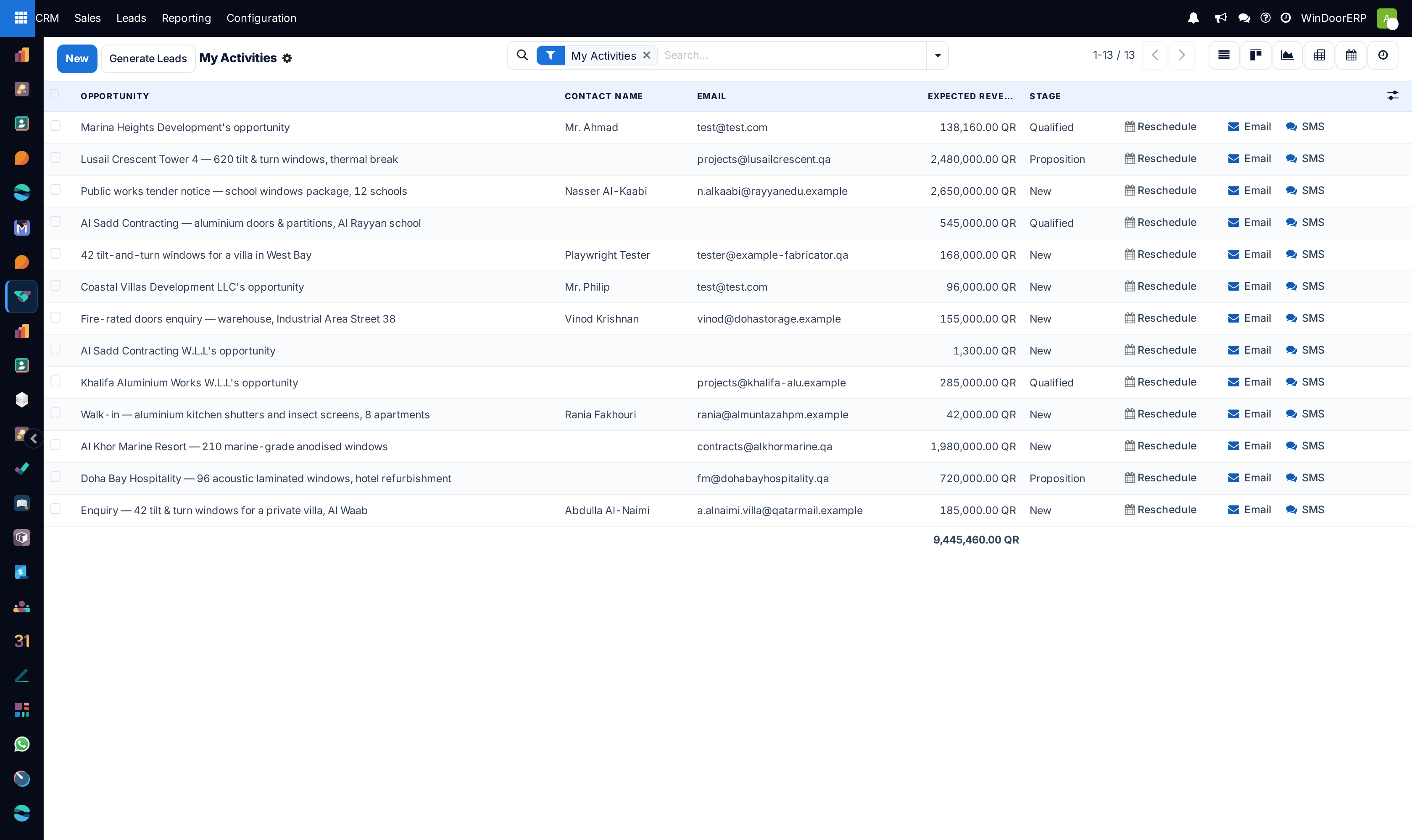 My activities list view with due dates