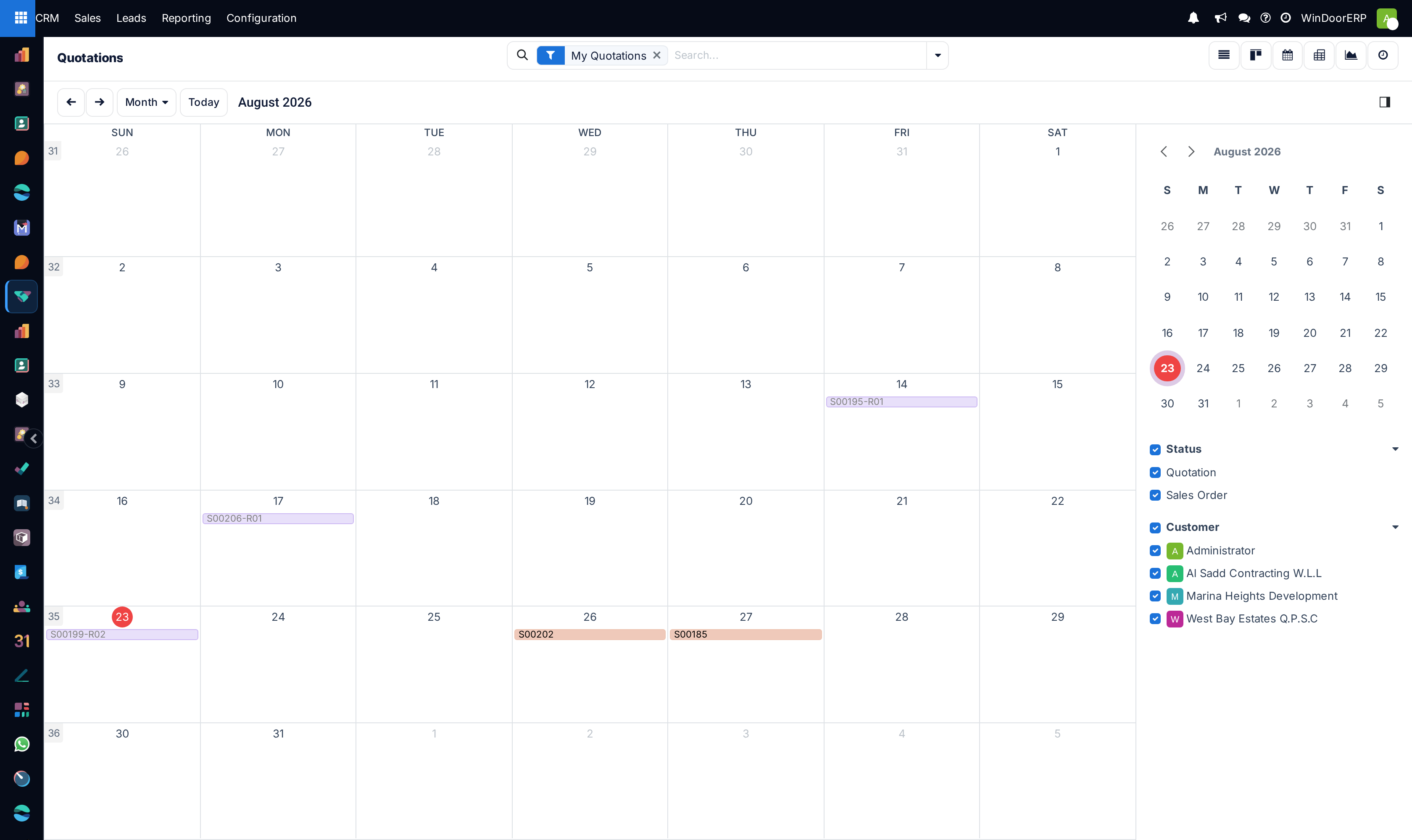 Quotations follow-up and closing schedule calendar