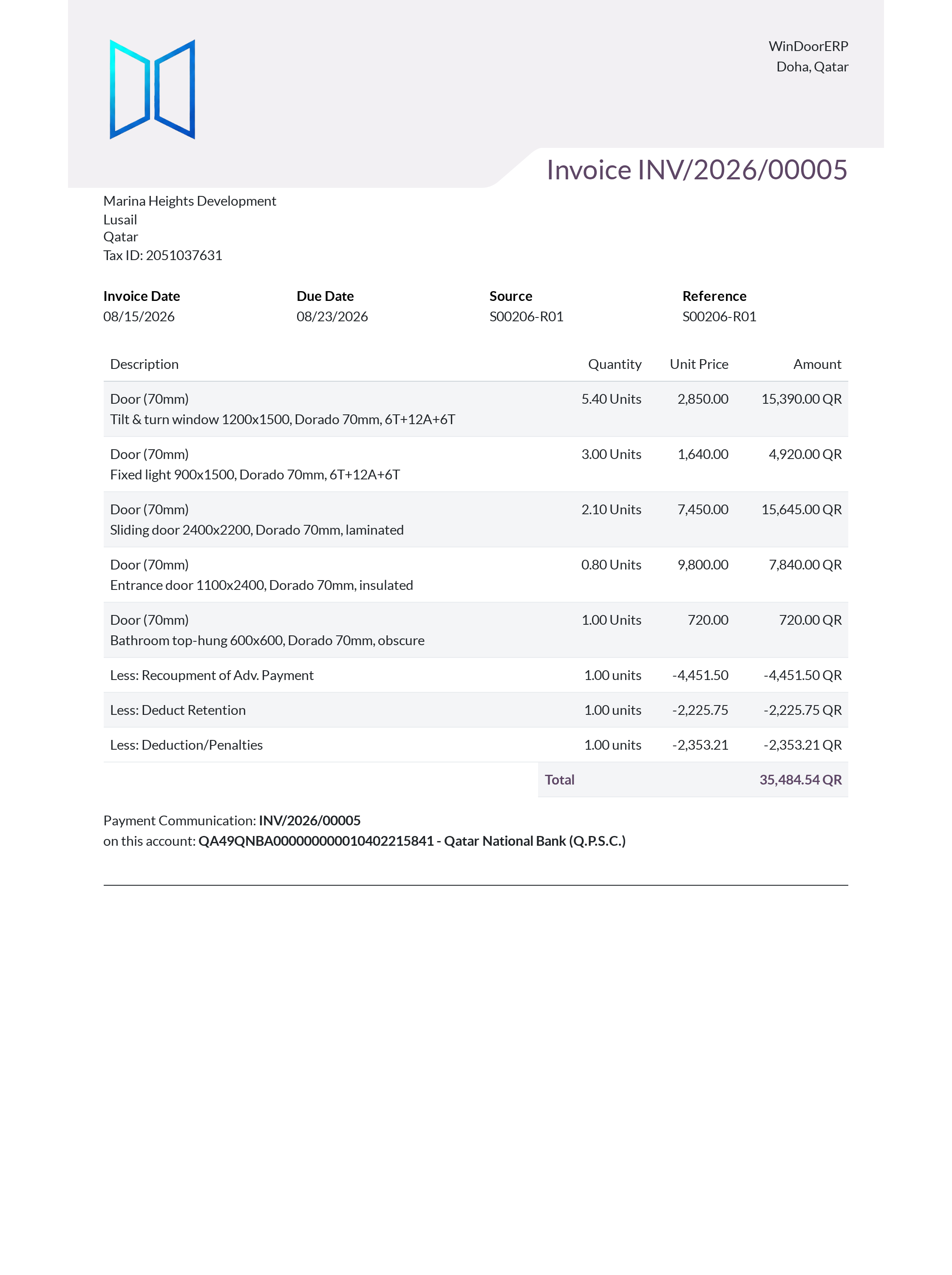 ZATCA compliant bilingual tax invoice PDF with embedded cryptographic QR code and breakdown