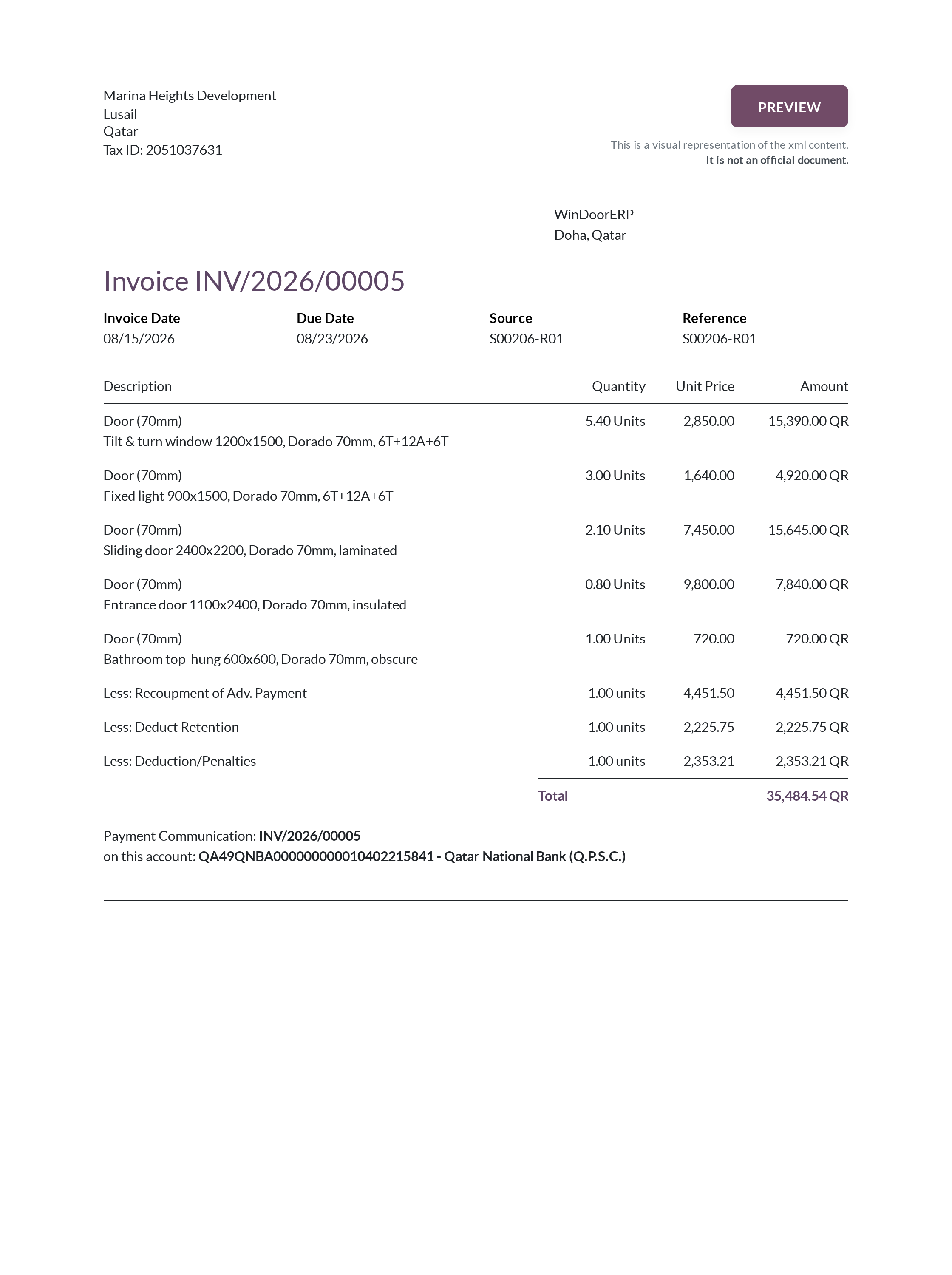Standard invoice layout printable report