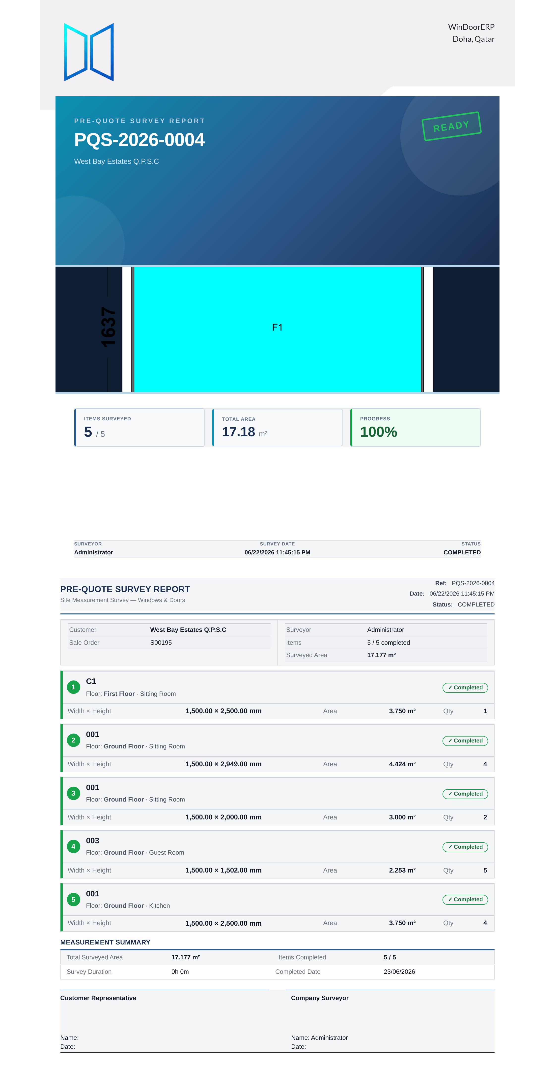 Pre-quote survey dimensional assessment report