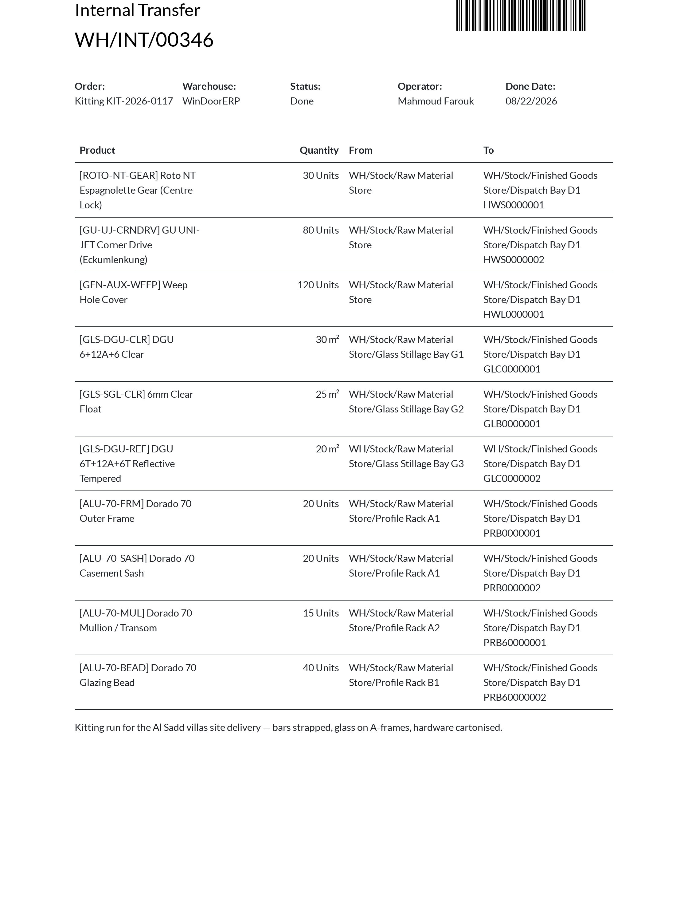 Warehouse picking order sheet