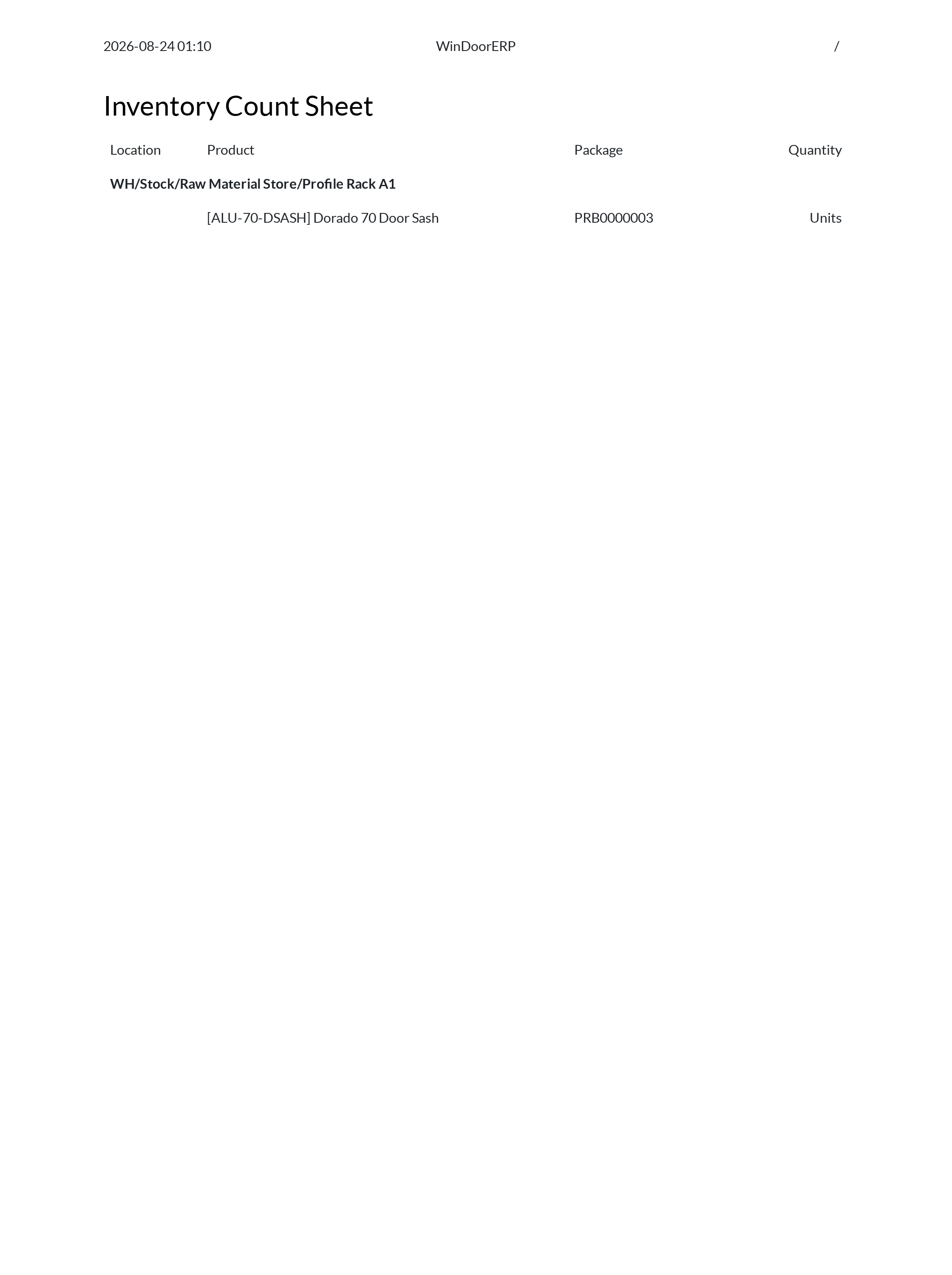 Physical inventory cycle count sheet