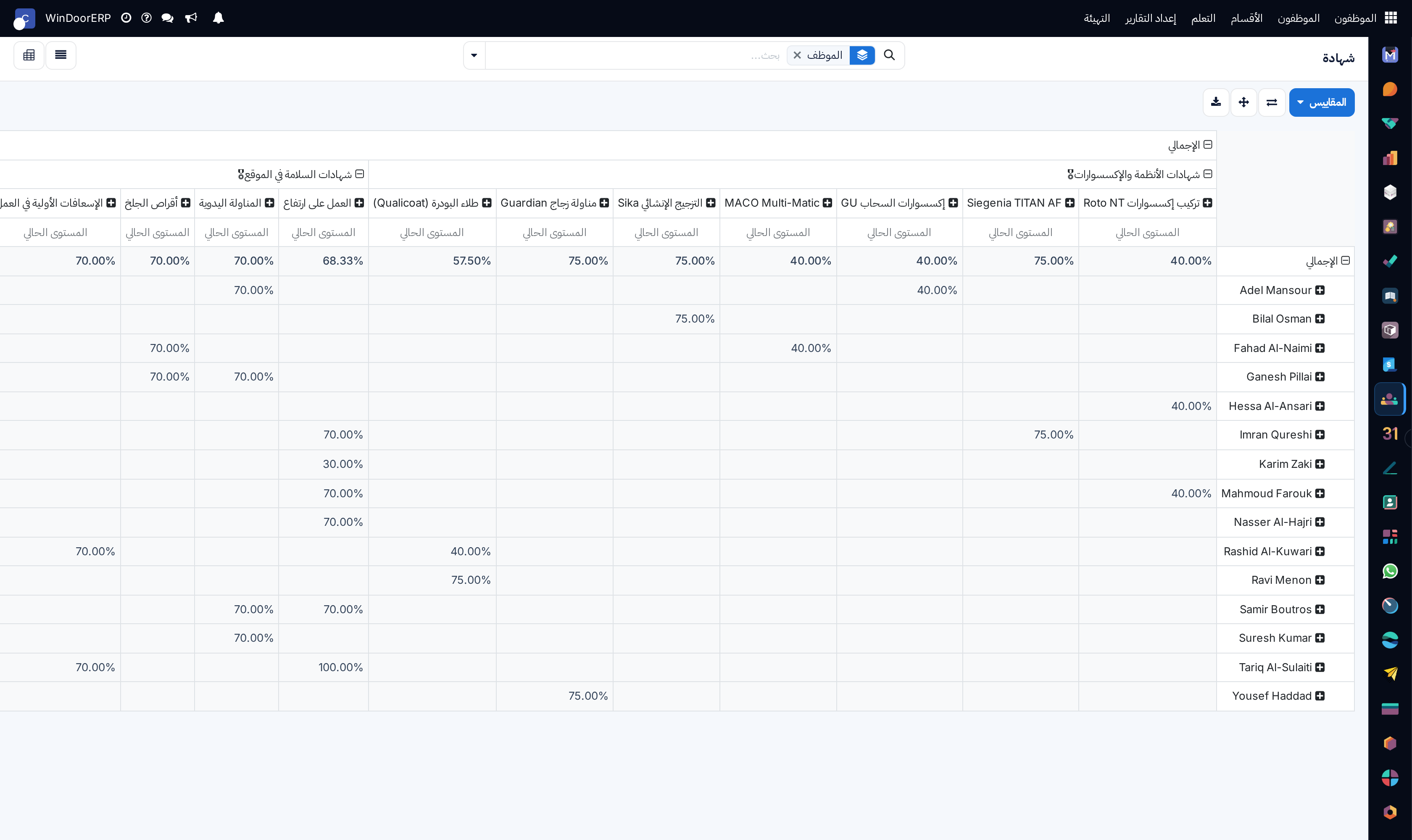 Skills certification matrix pivot table