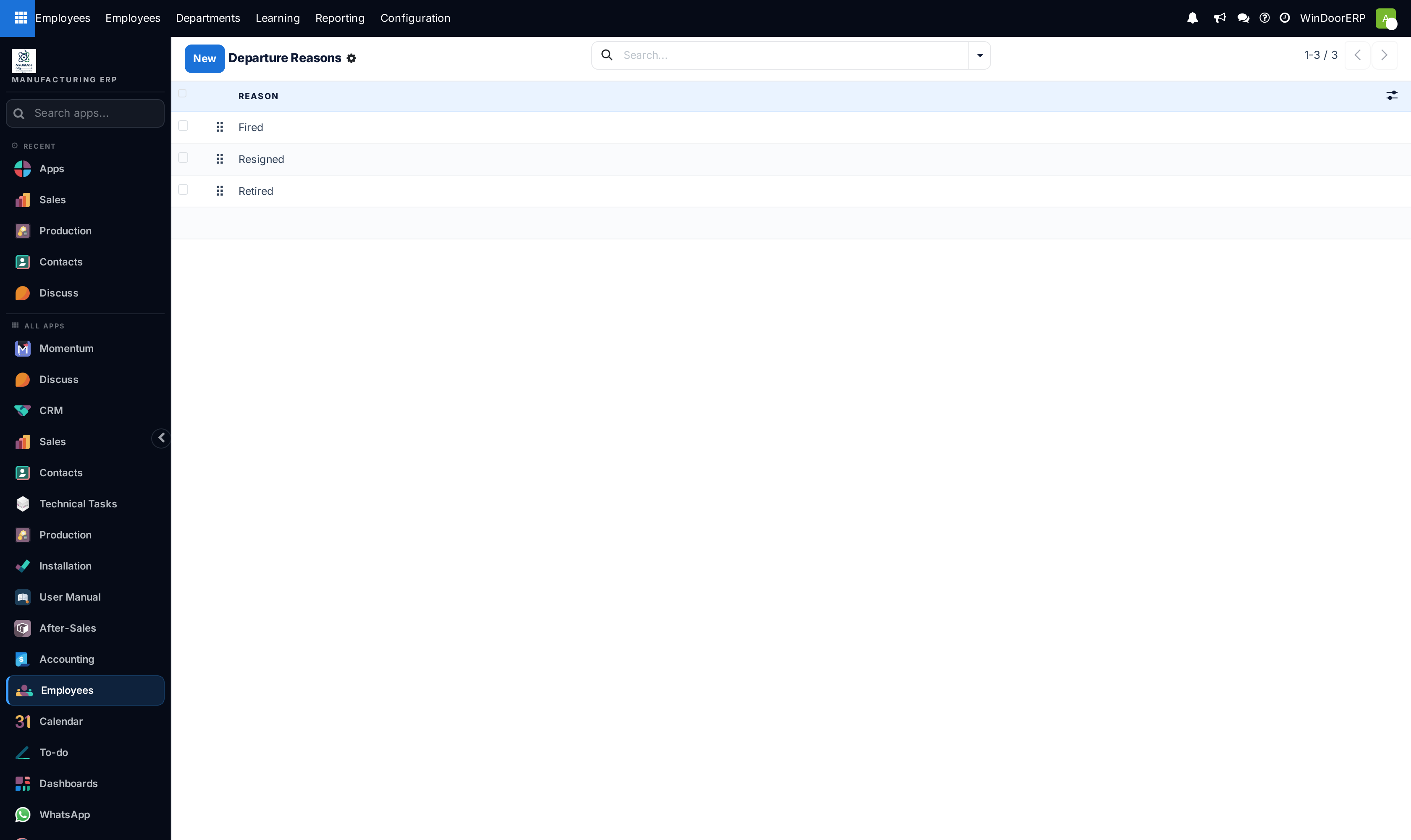 Departure reasons registry list