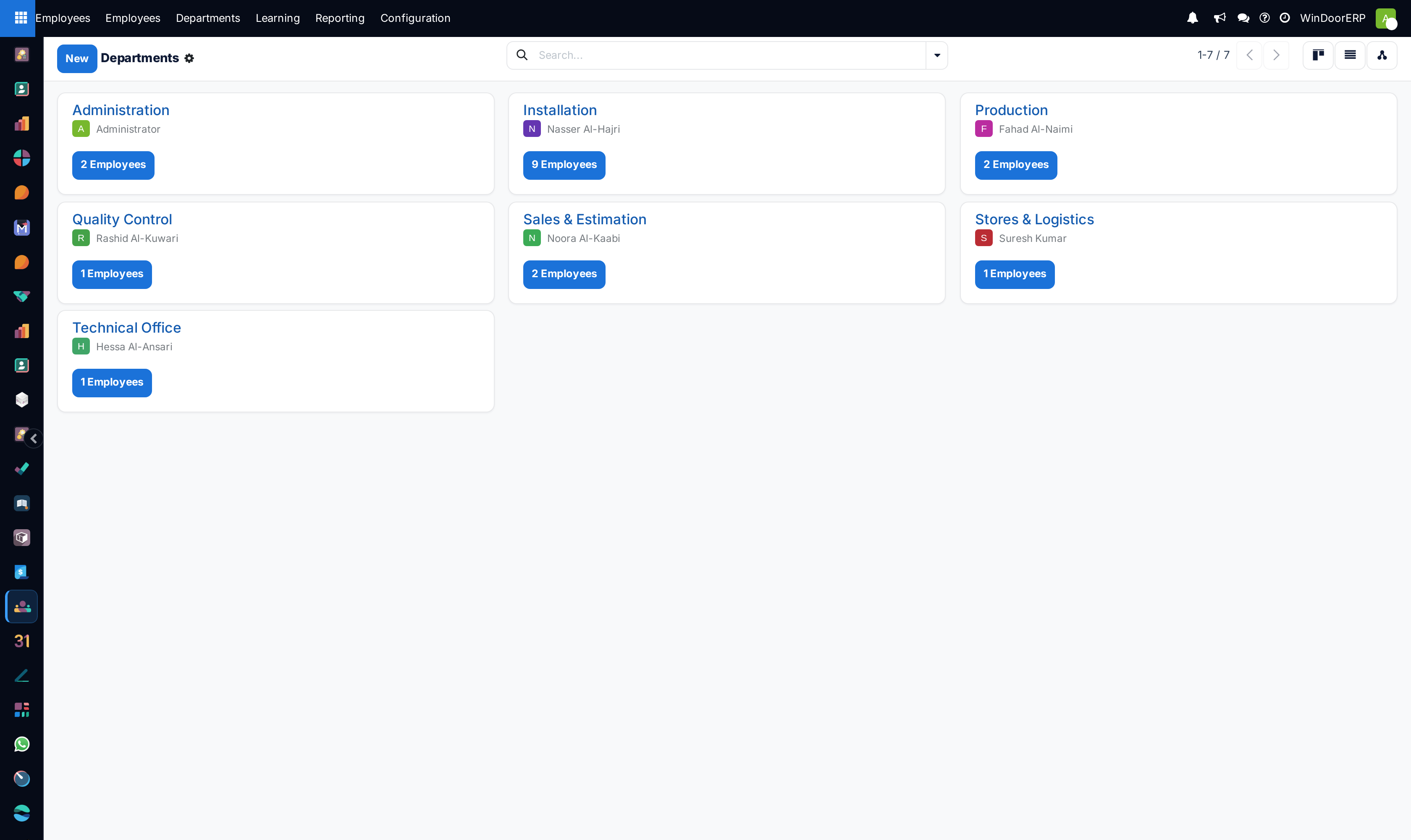 Departments kanban overview cards
