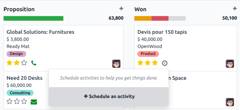 Scheduling an activity from a kanban card.