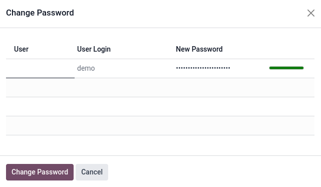 Changing a user's password from the user form.