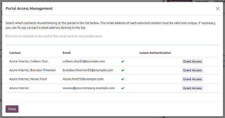 Granting access to several contacts of one company at once.