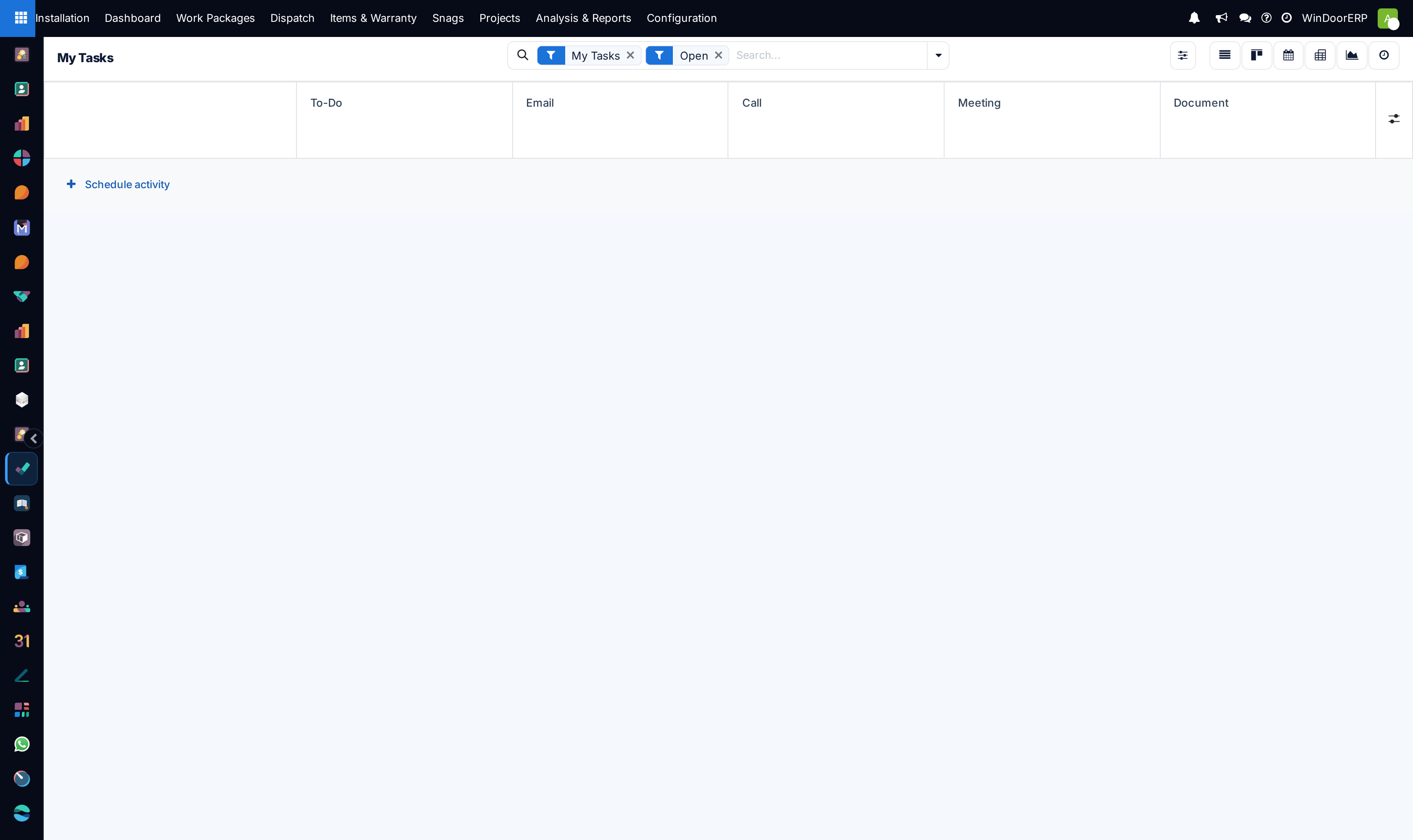 My scheduled activities view tracking upcoming site check-in tasks