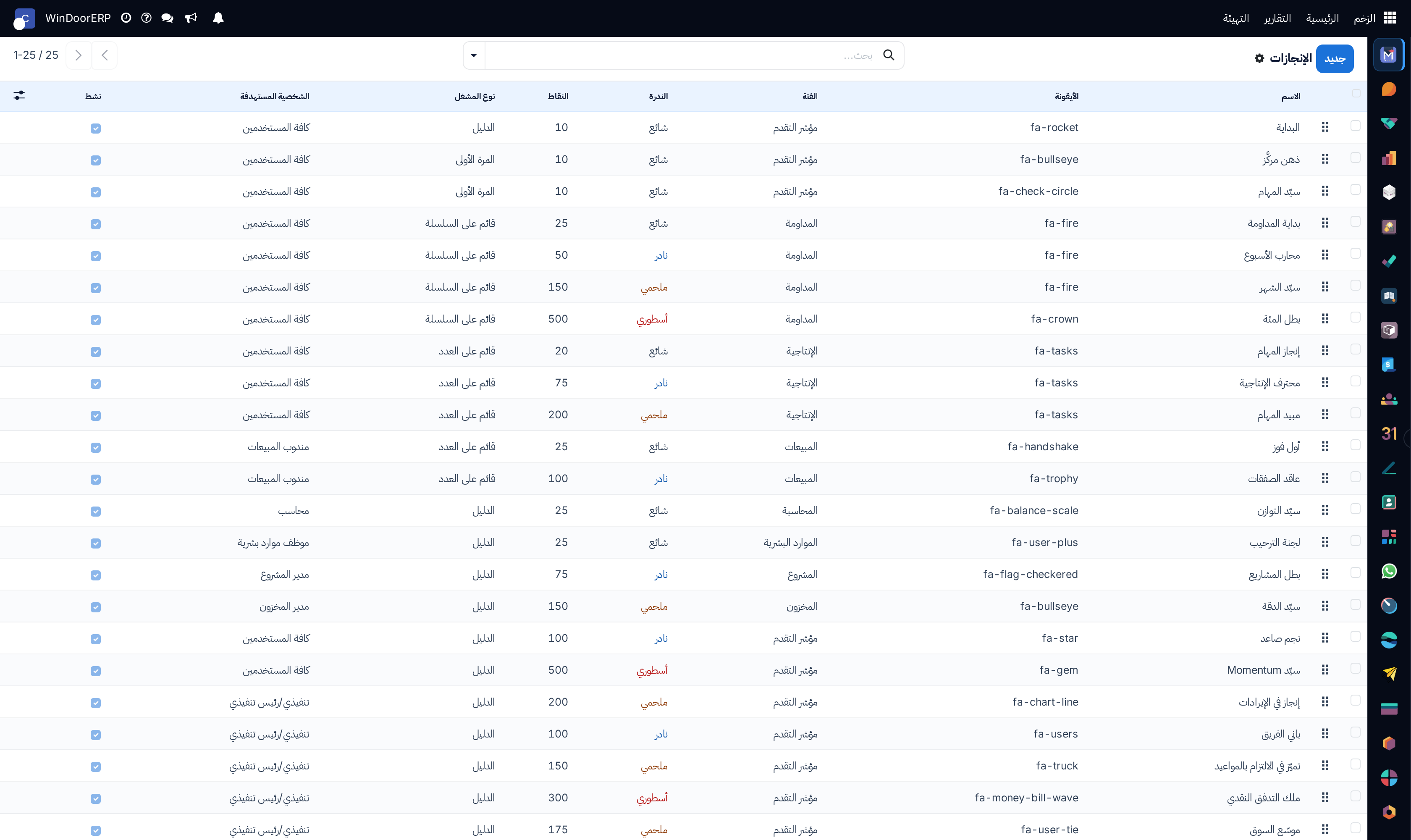 Achievements configuration catalog list