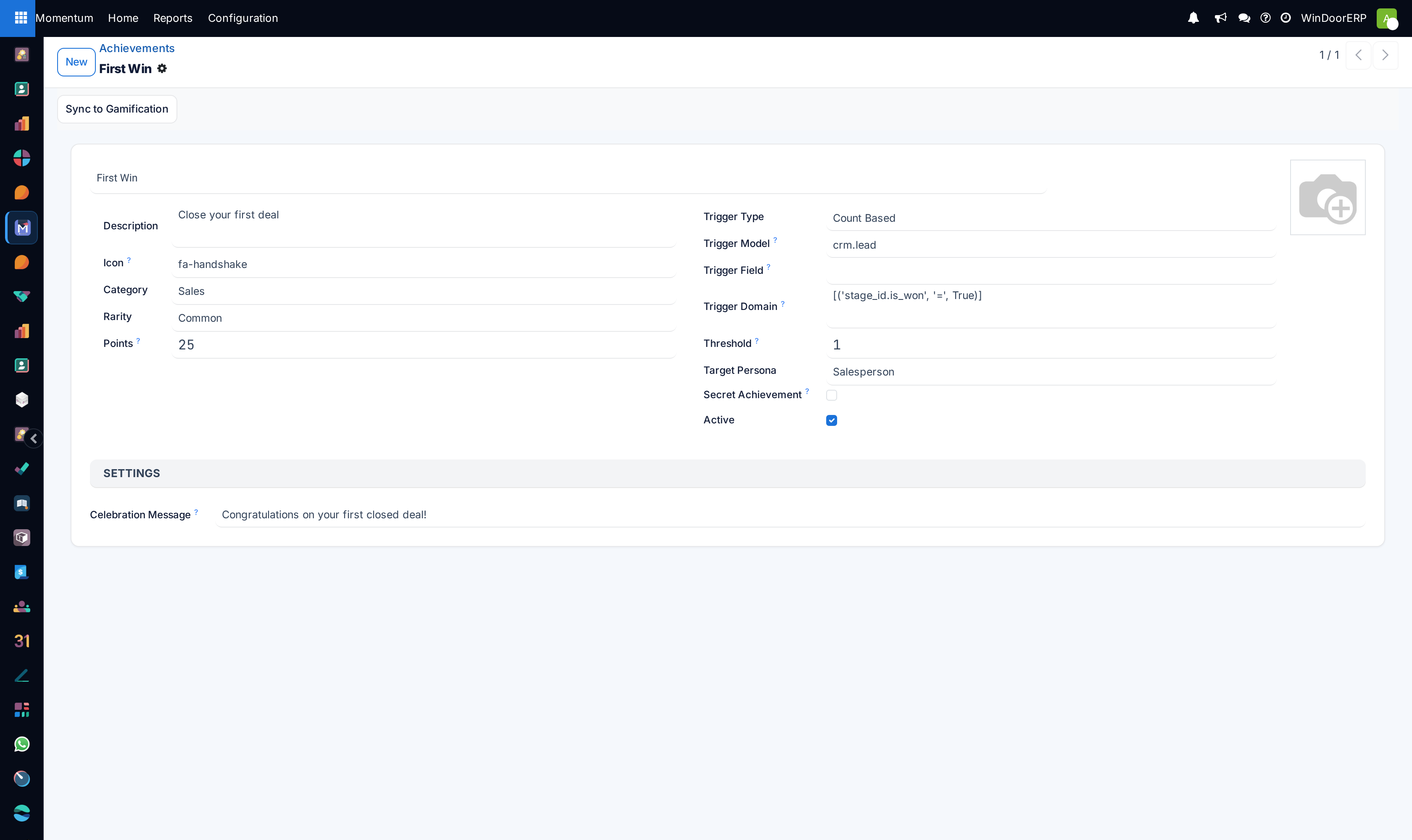 Achievement badge editor with points and goal rules