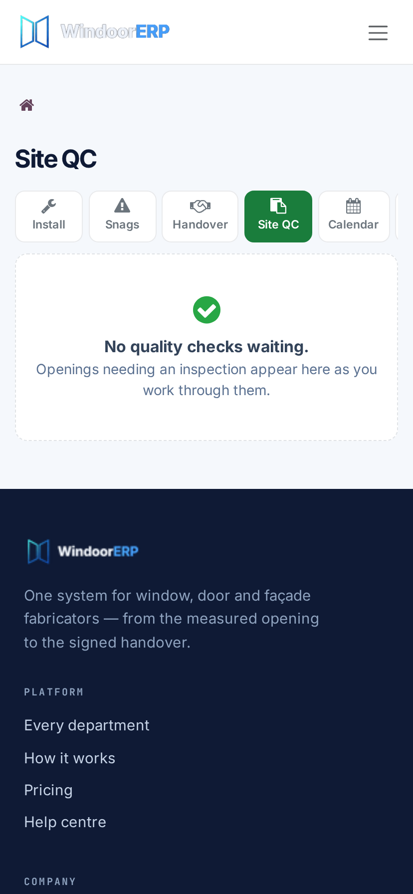 Mobile site installation QC audit checklist with photo capture controls