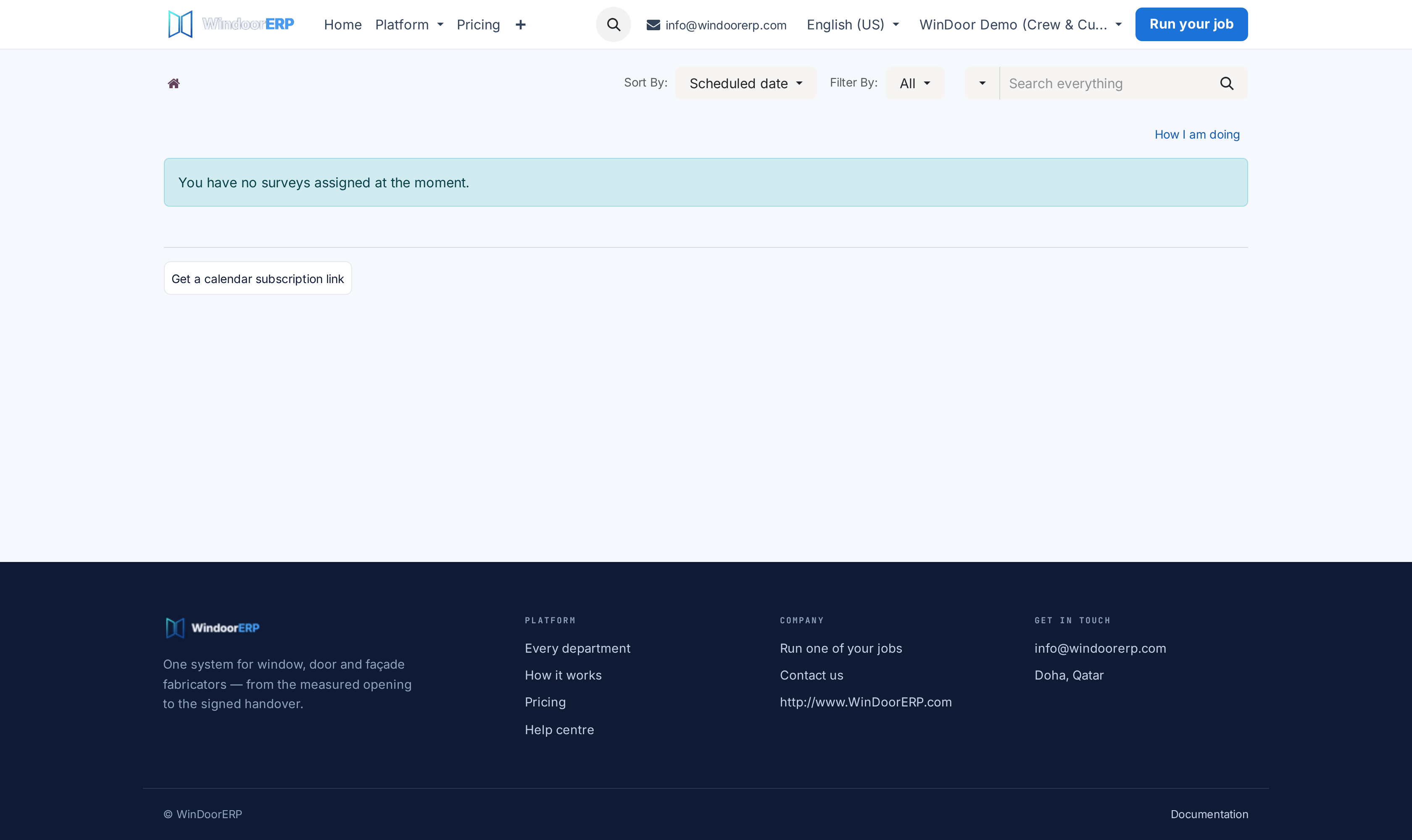 Site surveys field portal desktop management view showing assigned visit queues