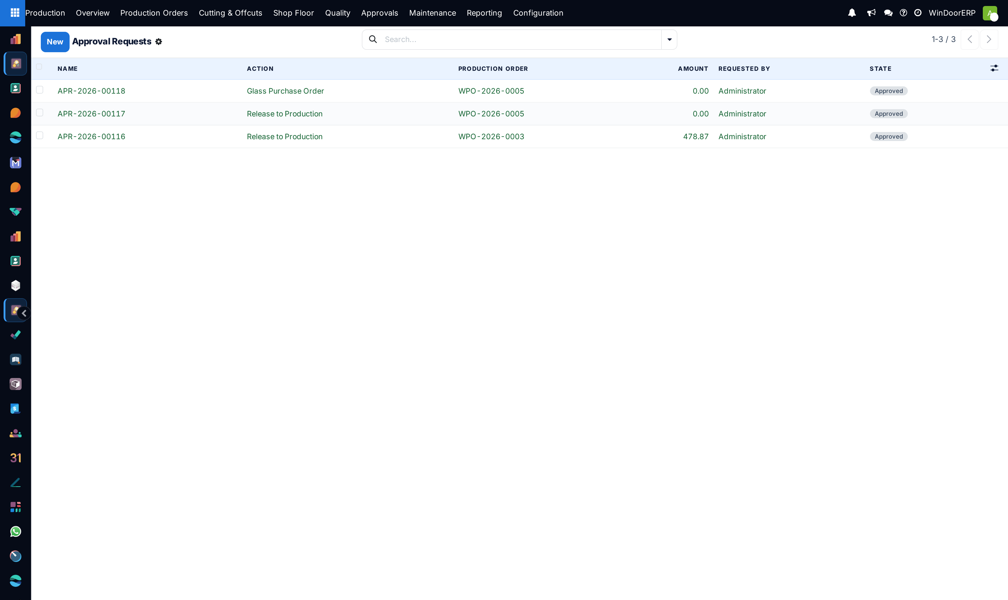 Production approval requests queue list with pending engineering authorizations